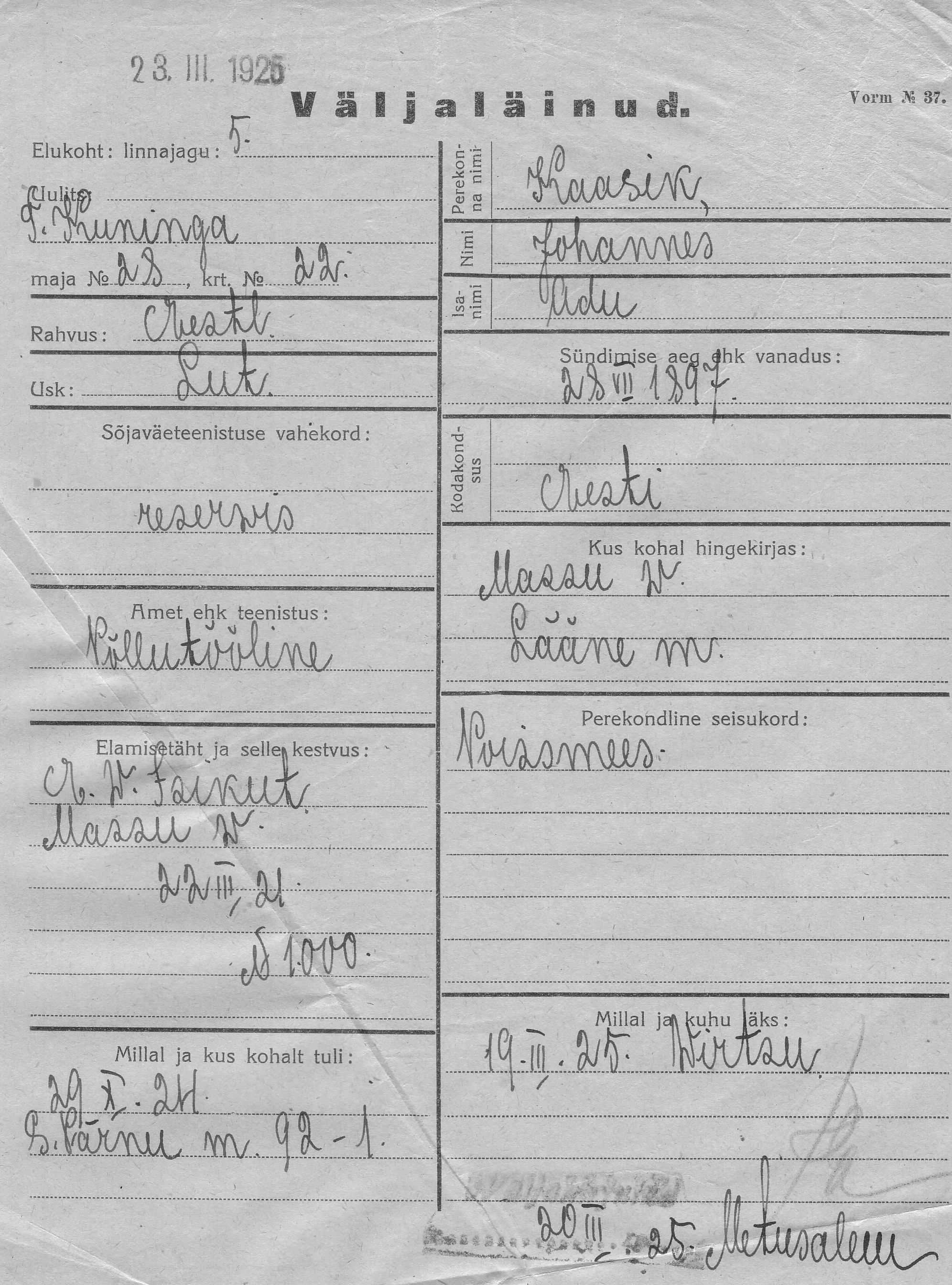 Kaasik, Johannes, Ado