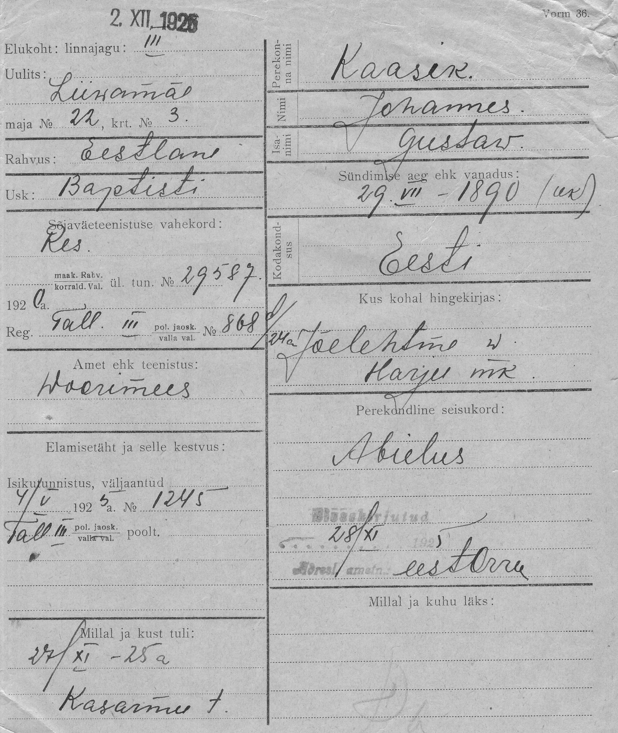 Kaasik, Johannes, Gustav