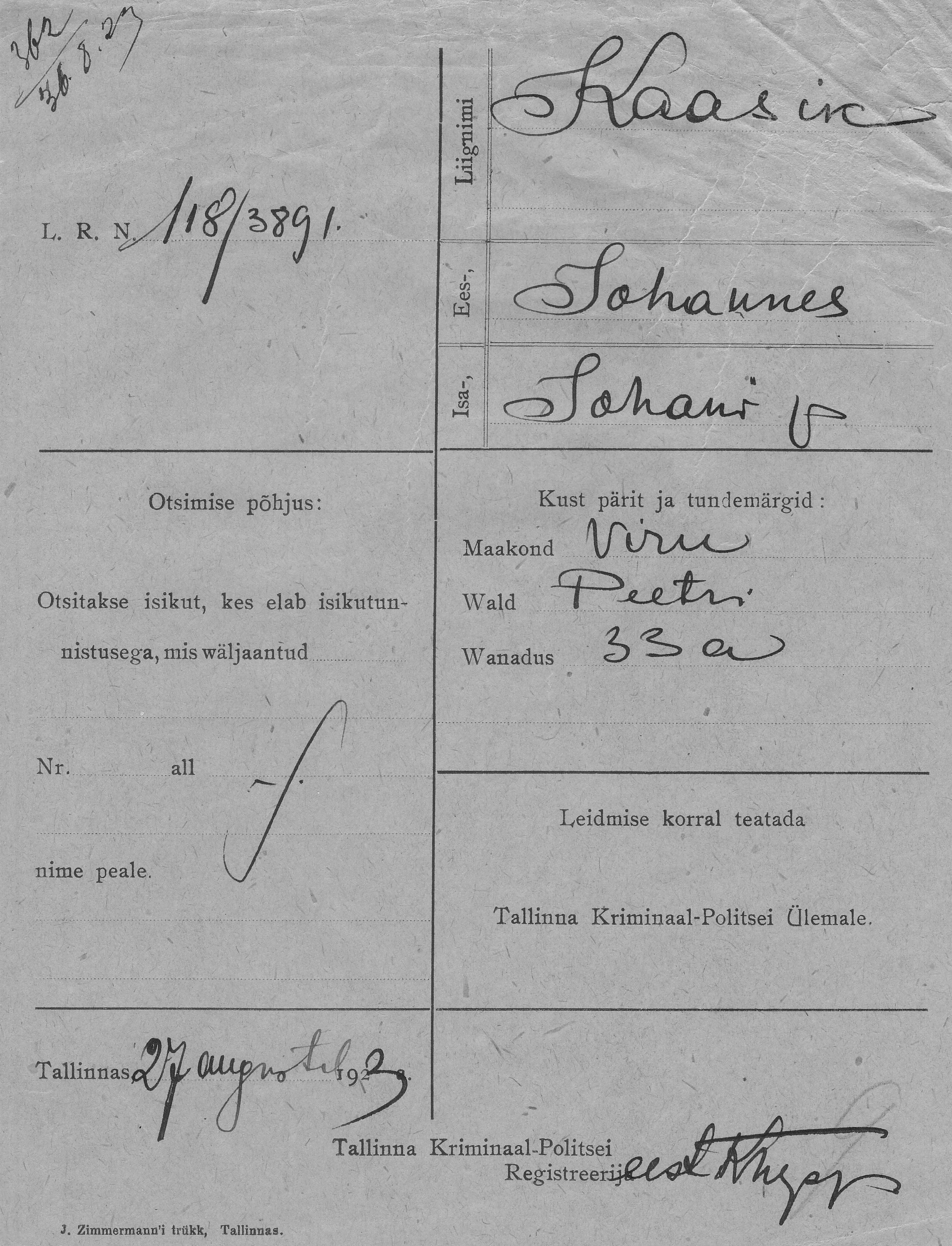 Kaasik, Johannes, Johan