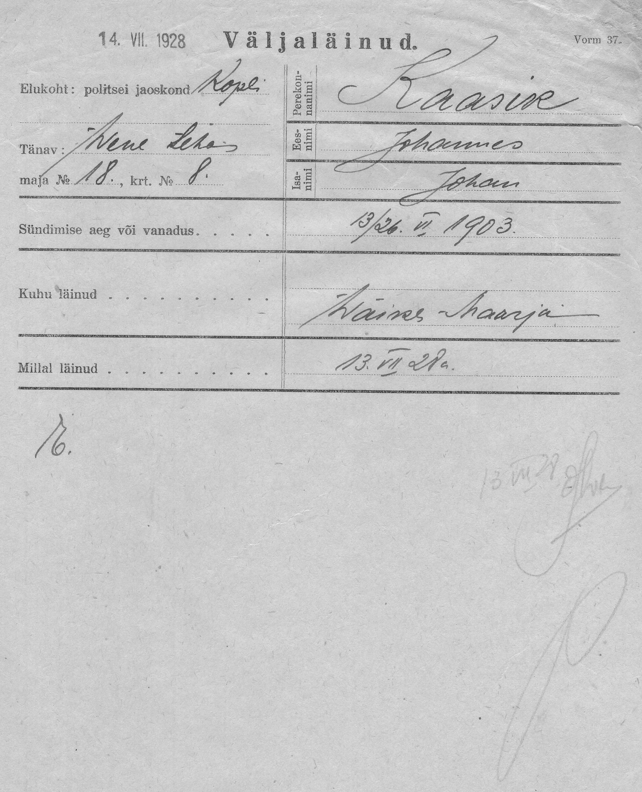 Kaasik, Johannes, Johan