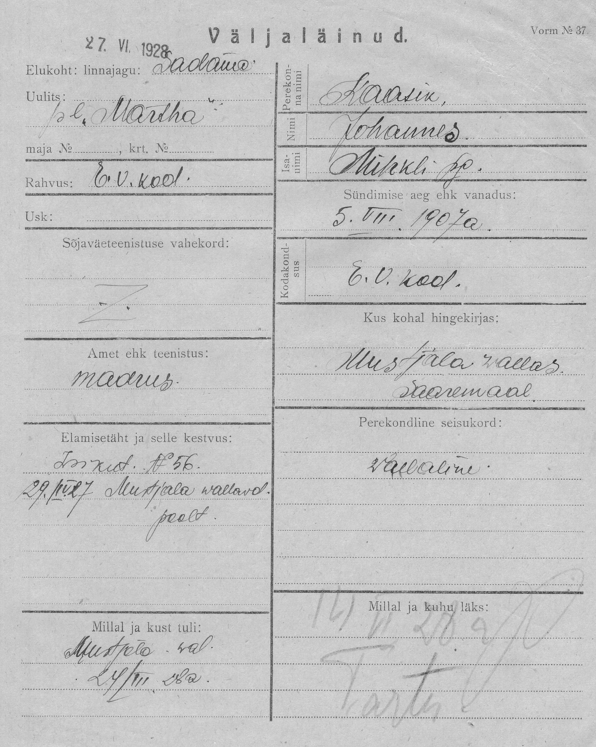 Kaasik, Johannes, Mihkel