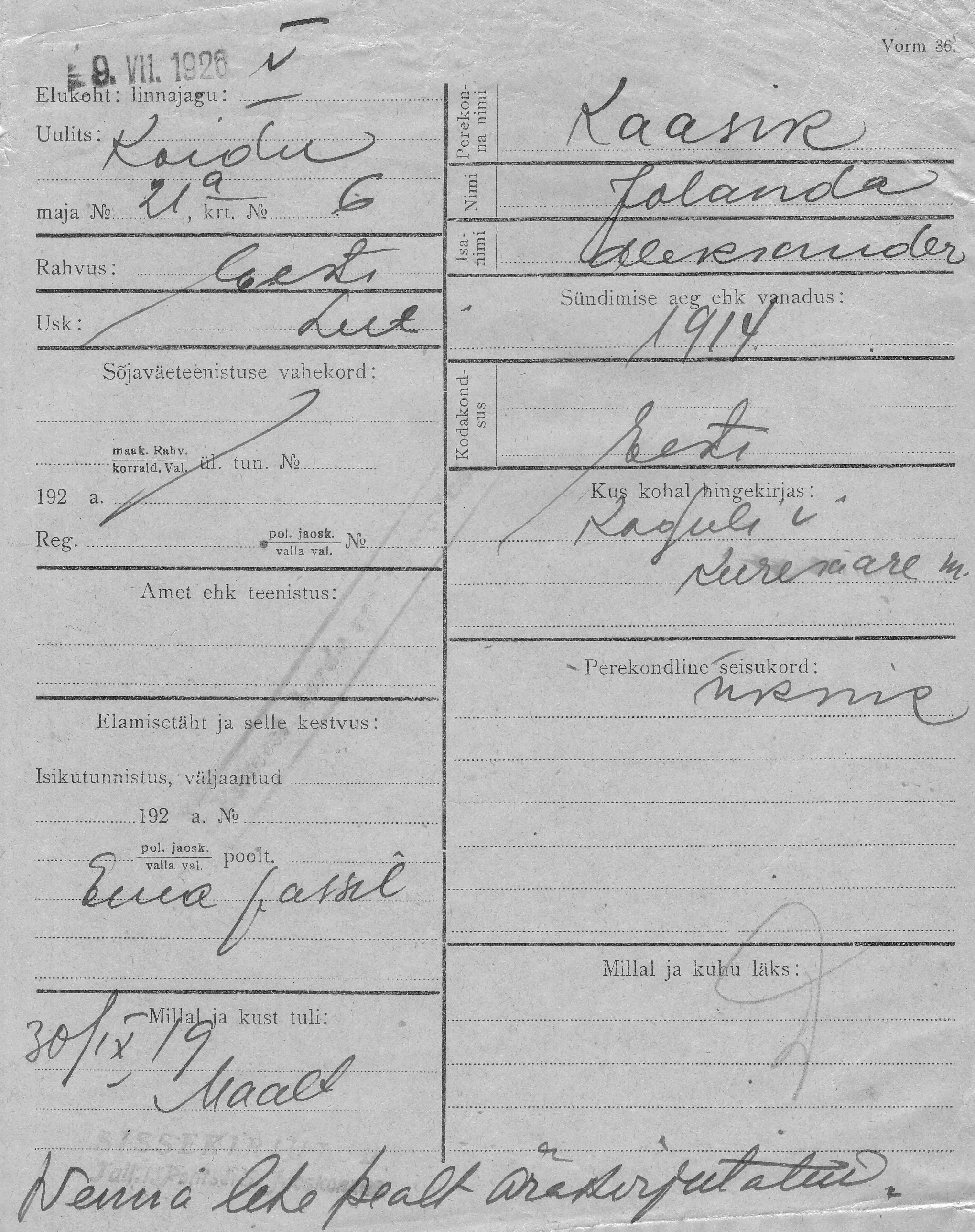 Kaasik, Jolanda, Aleksander