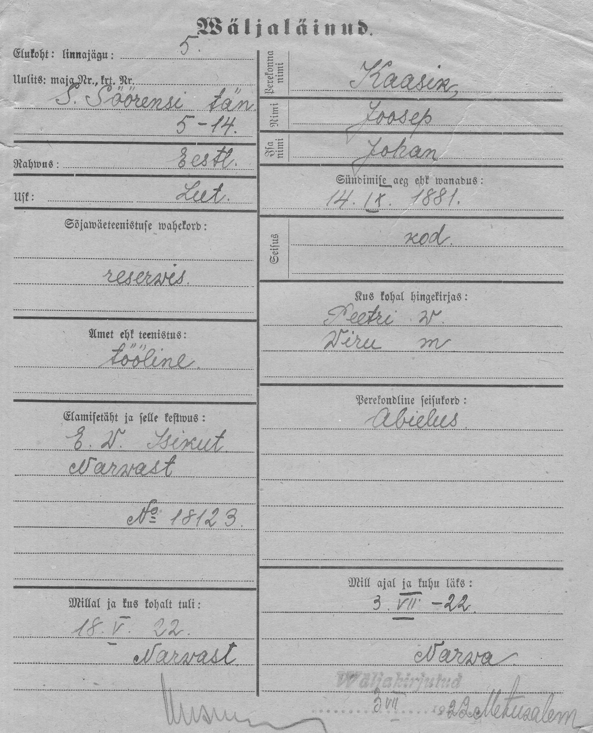 Kaasik, Joosep, Johan