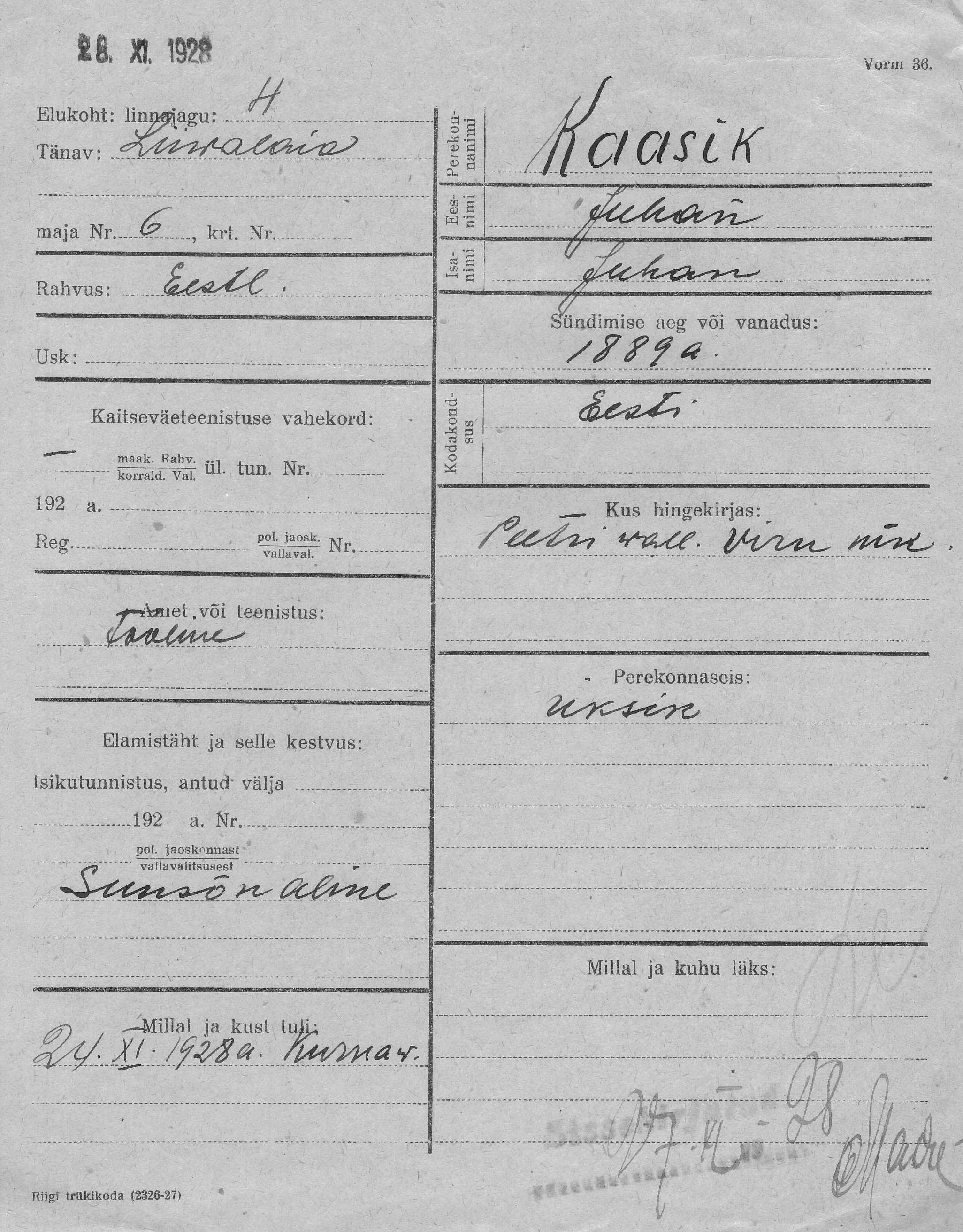 Kaasik, Juhan, Juhan