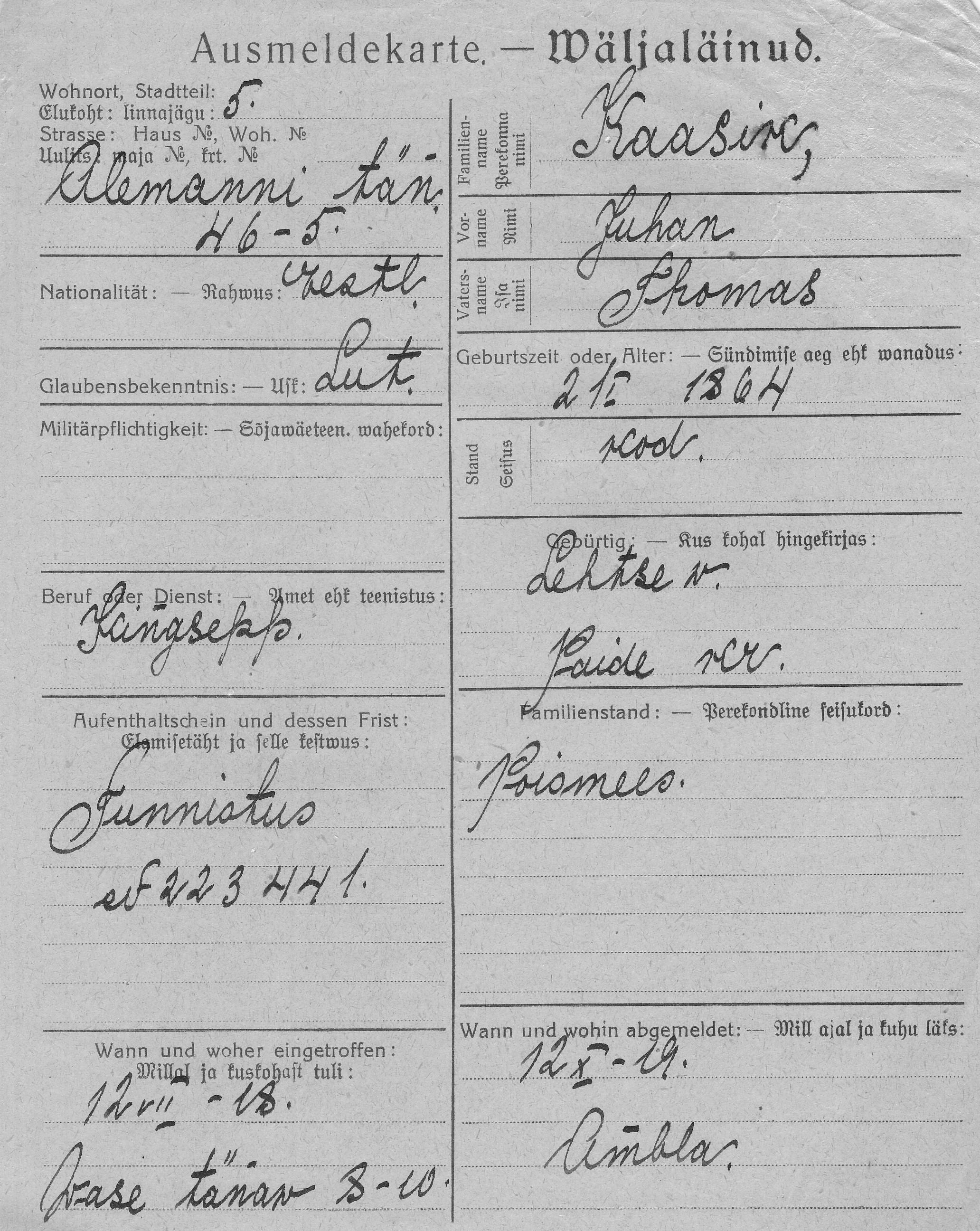 Kaasik, Juhan, Thomas