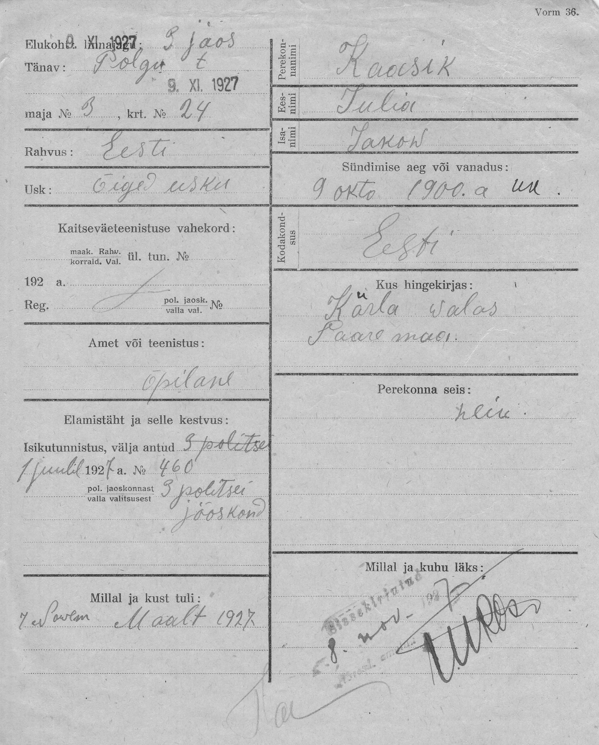 Kaasik, Julia, Jakow