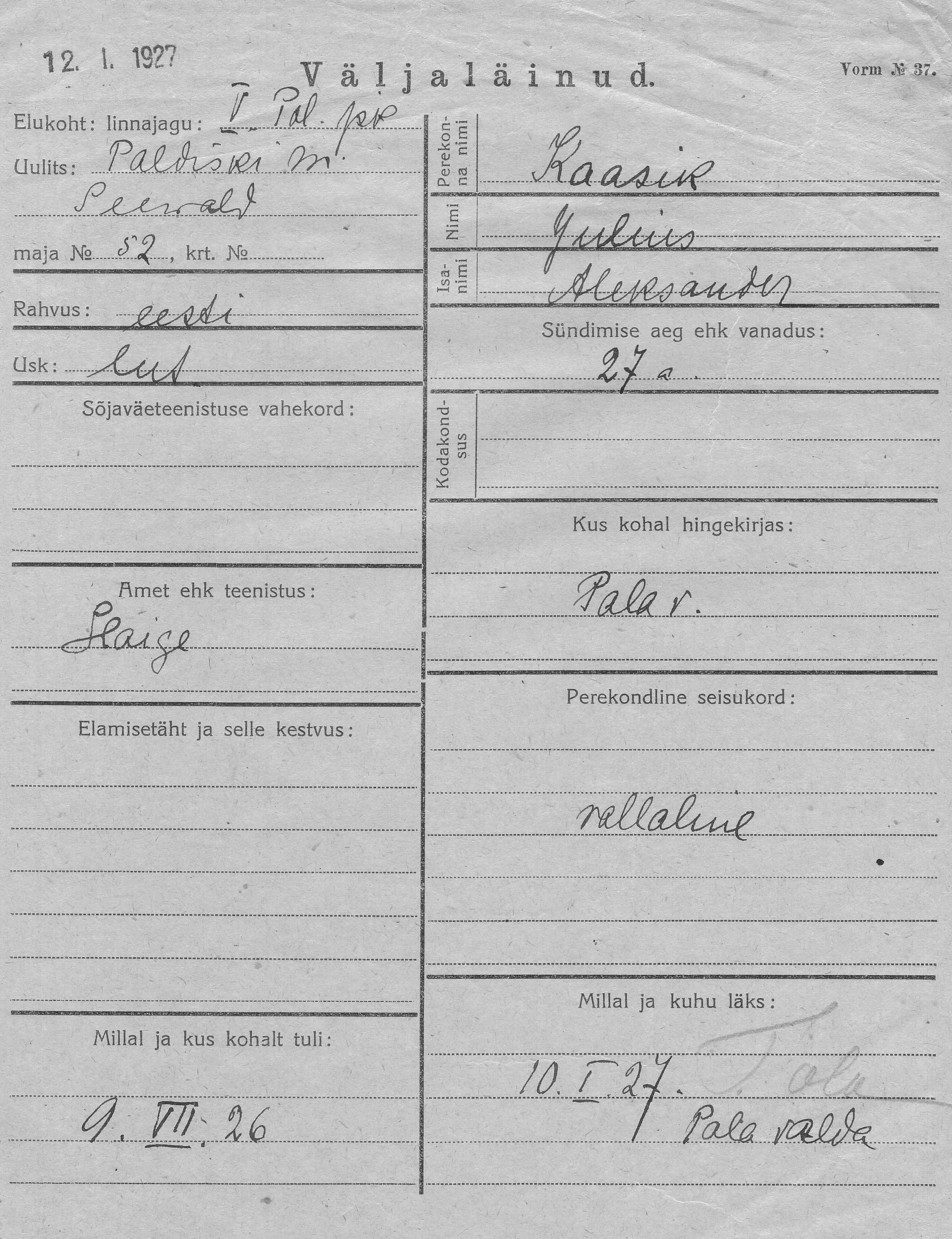 Kaasik, Julius, Aleksander