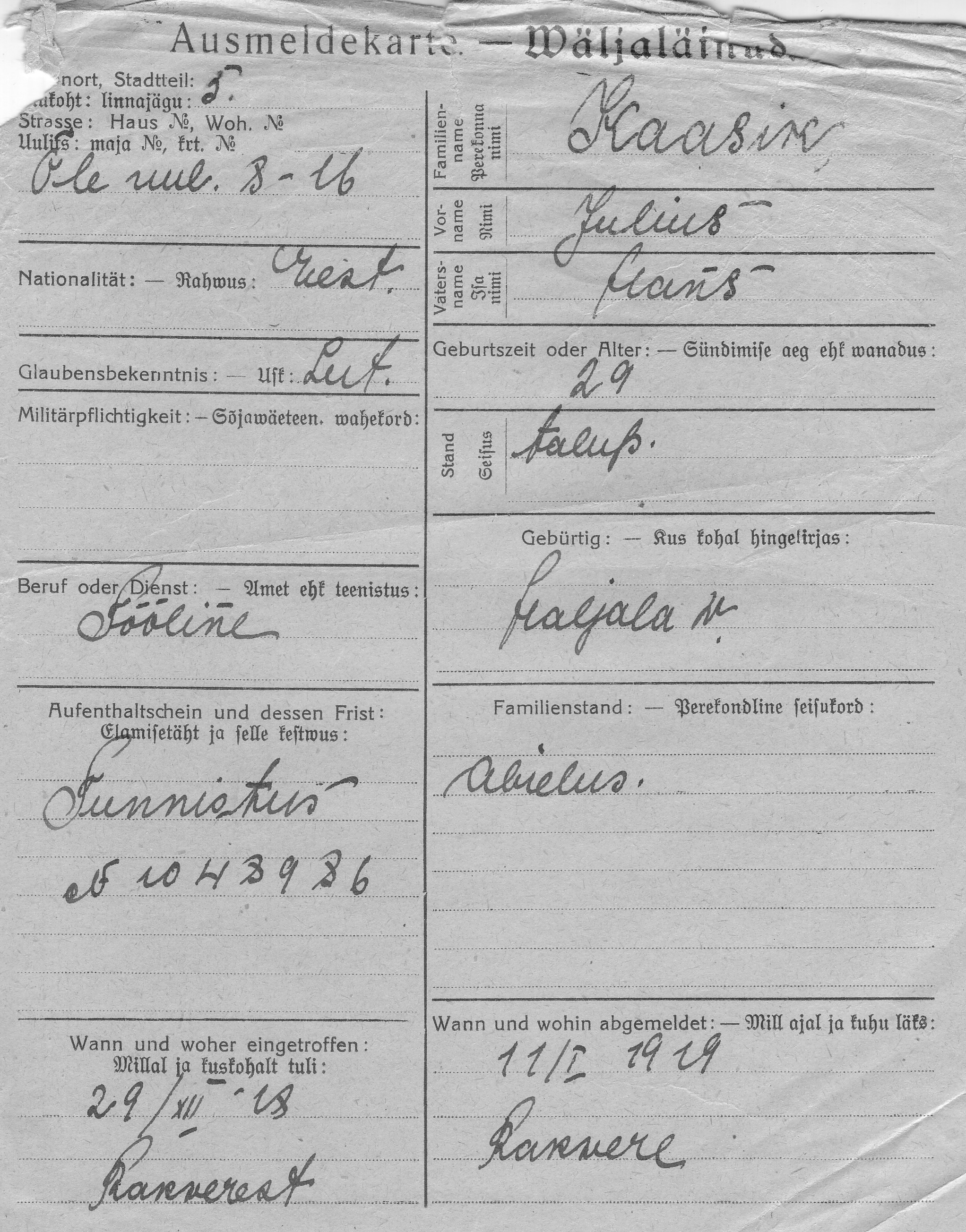 Kaasik, Julius, Hans