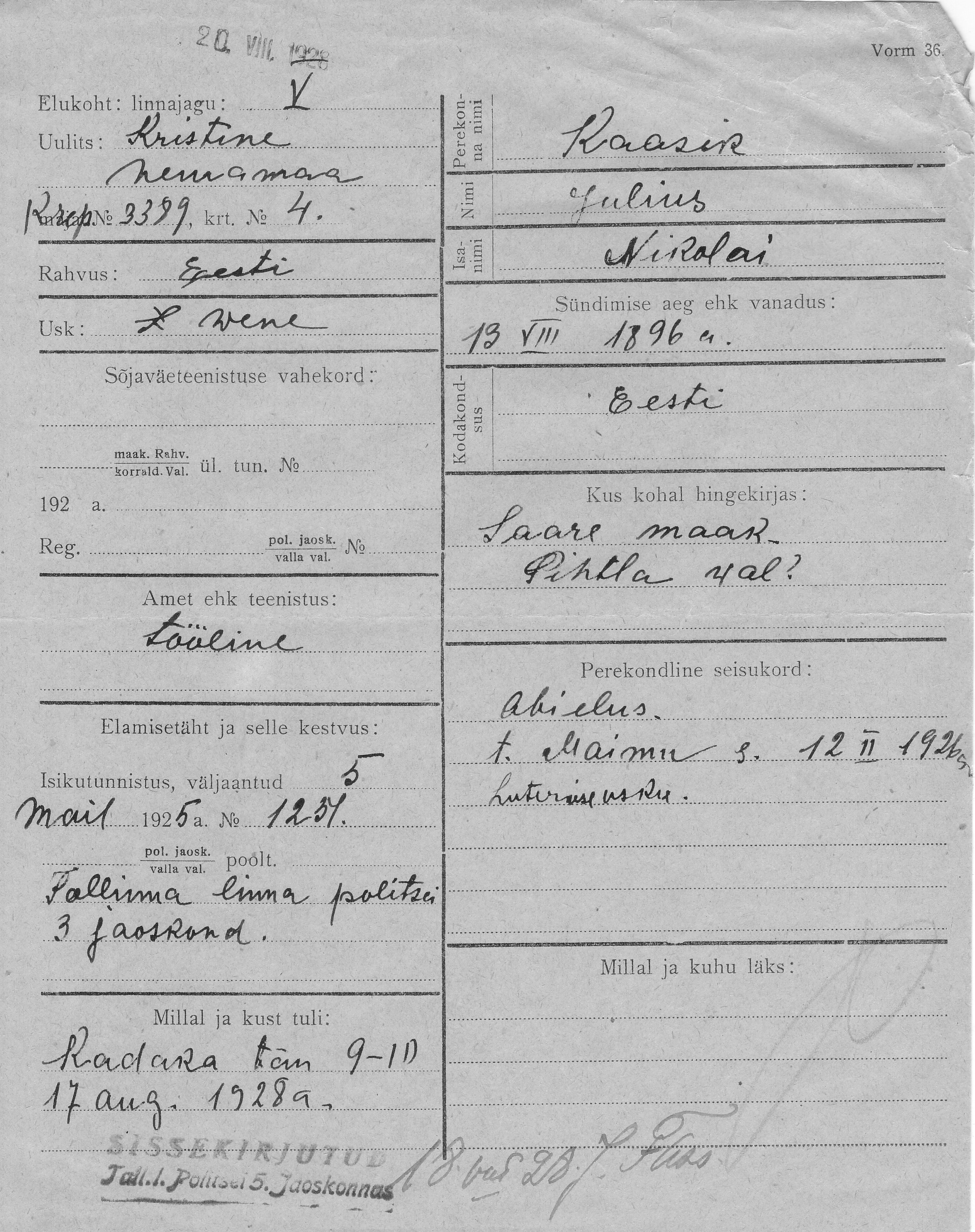 Kaasik, Julius, Nikolai