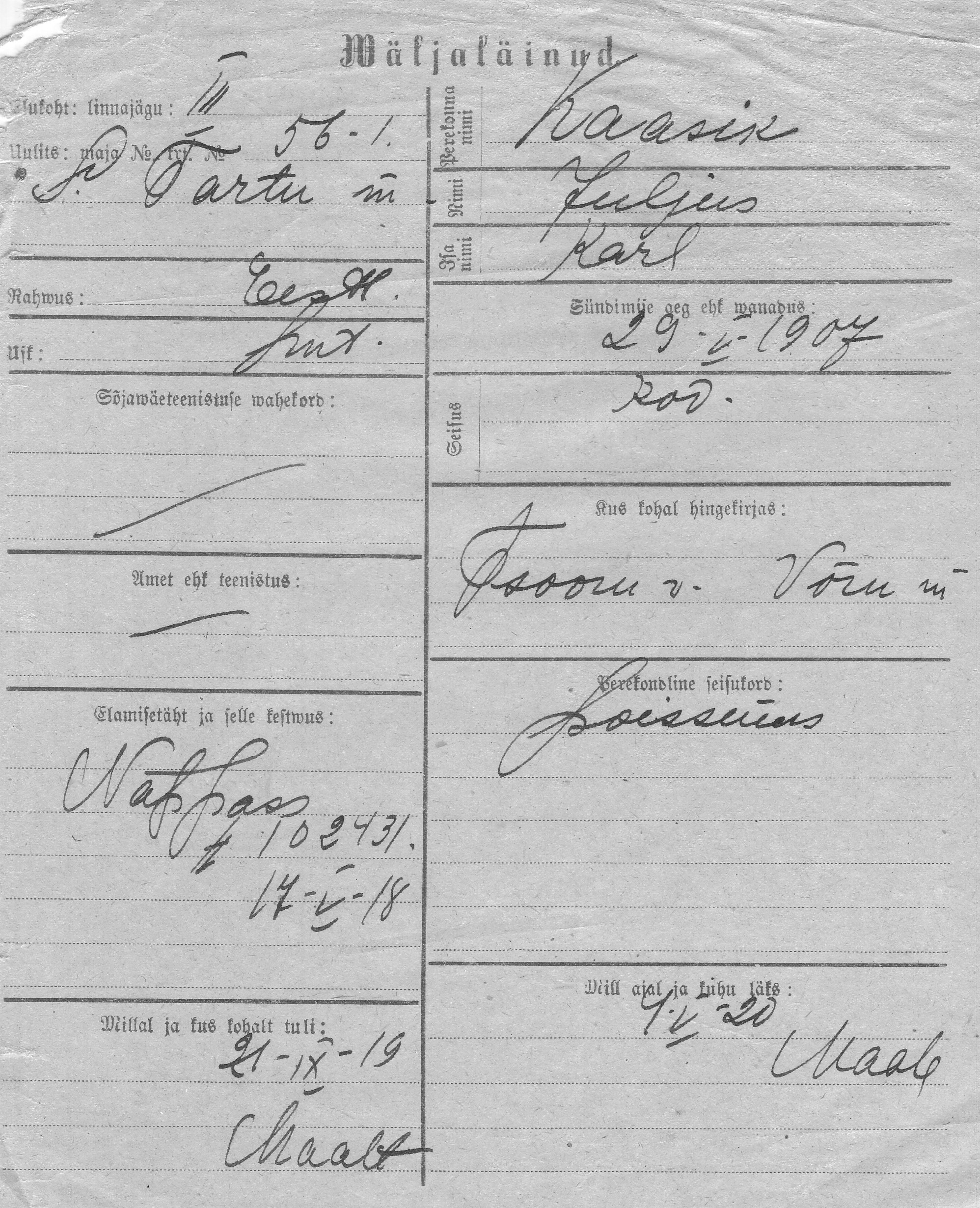 Kaasik, Juljus, Karl