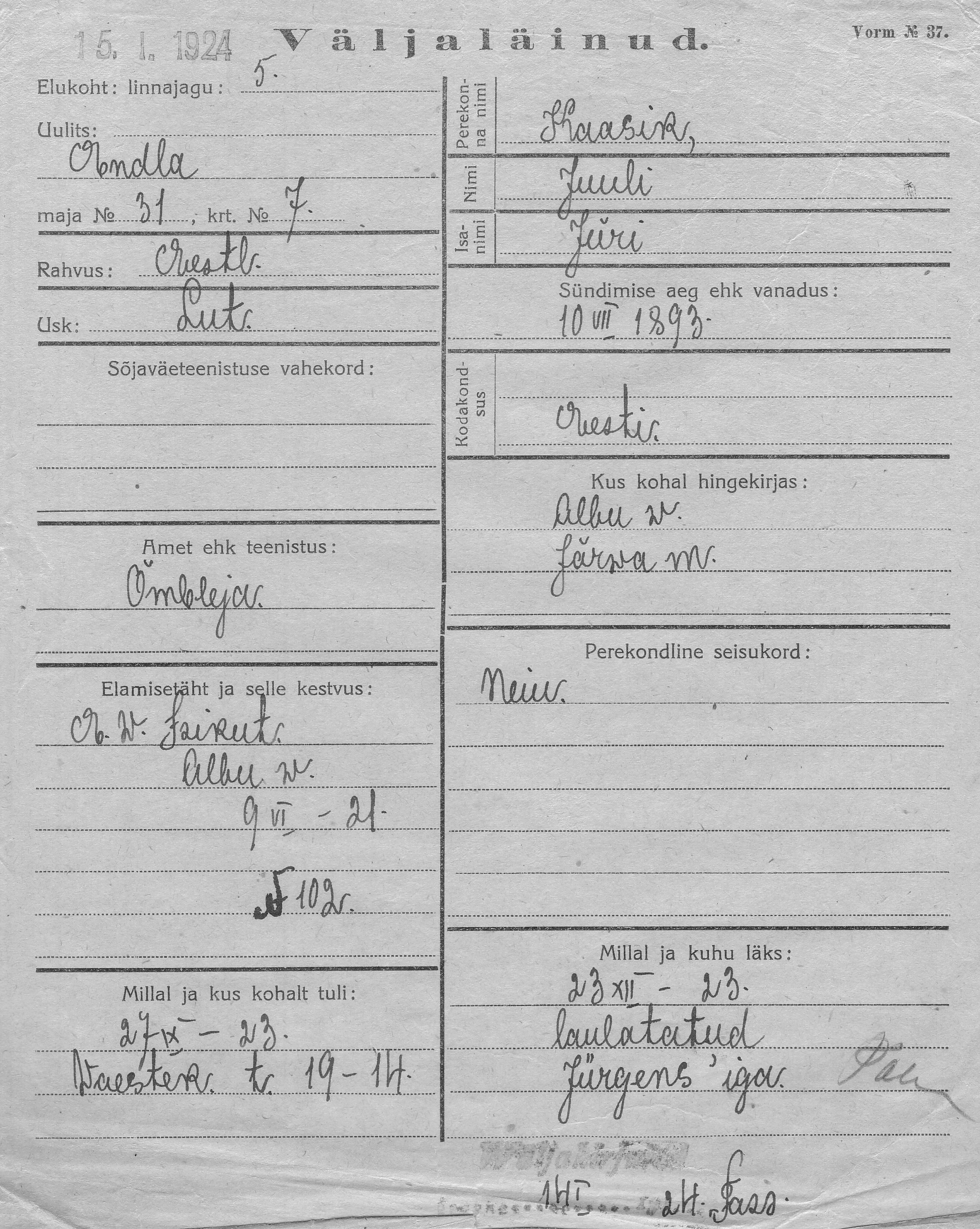 Kaasik, Juuli, Jüri