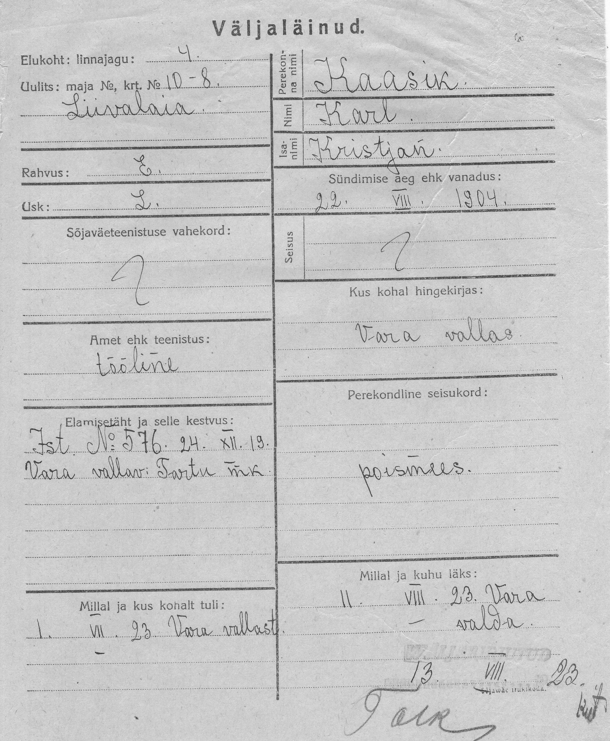 Kaasik, Karl, Kristjan