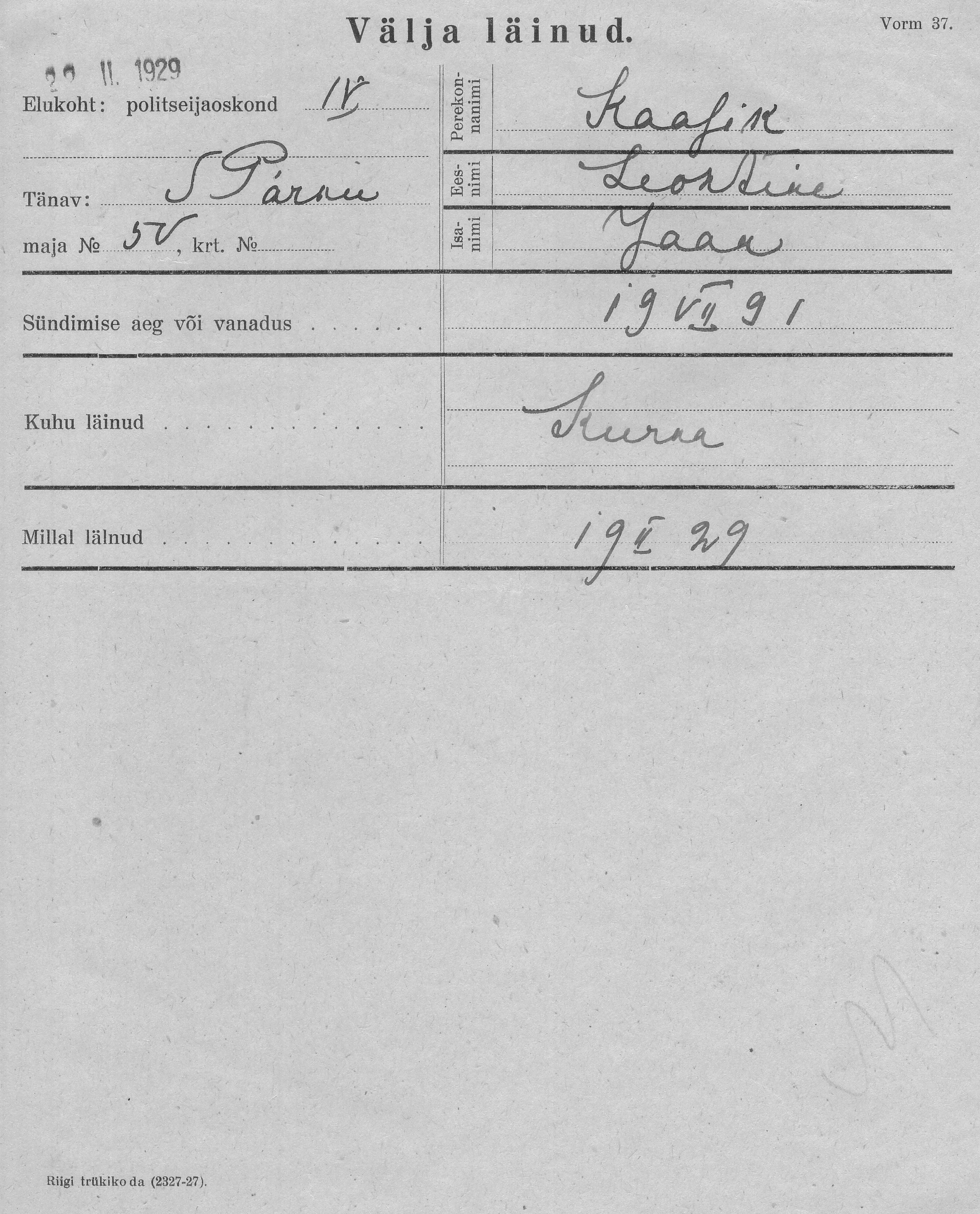 Kaasik, Leontine, Jaan