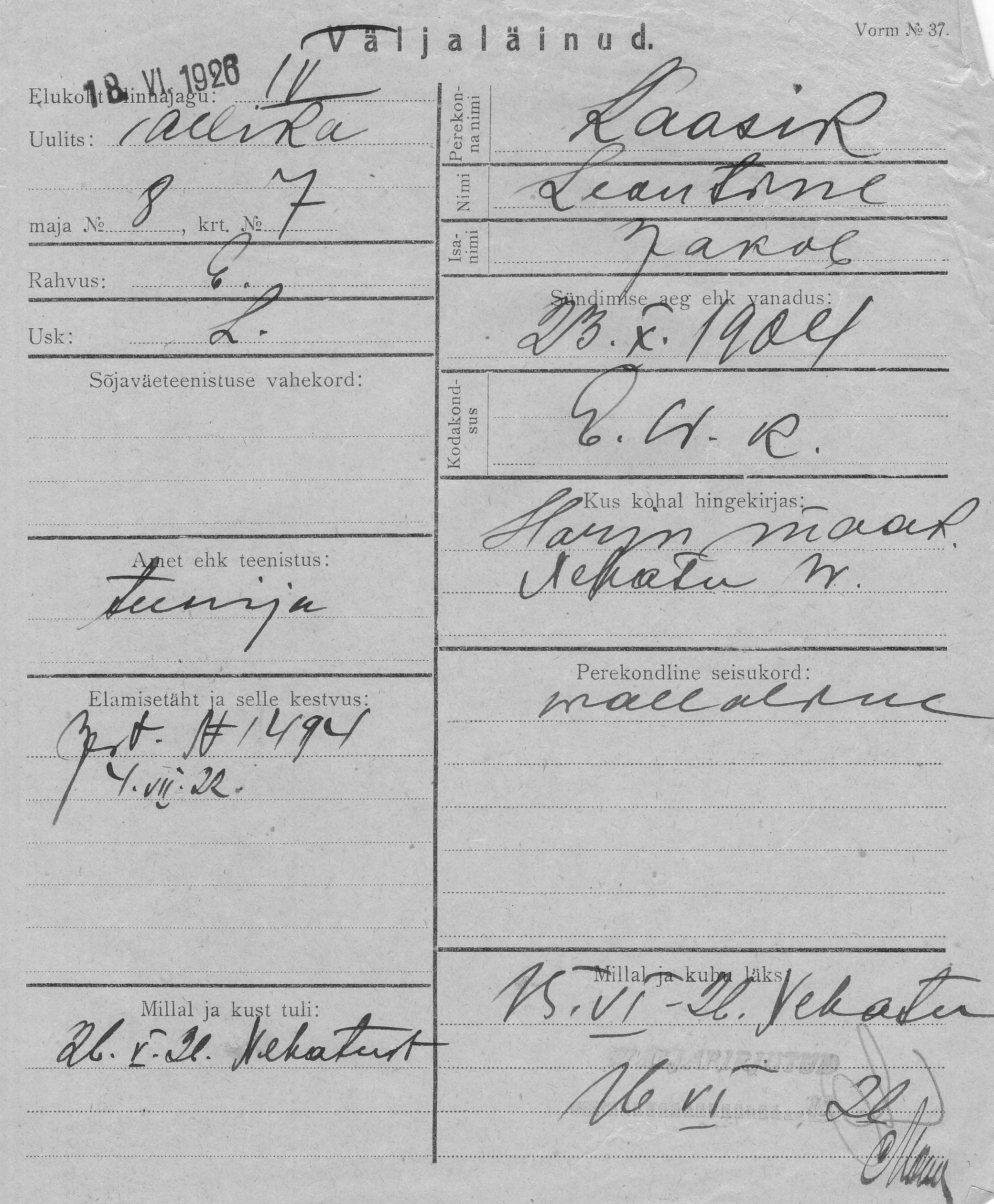 Kaasik, Leontine, Jakob