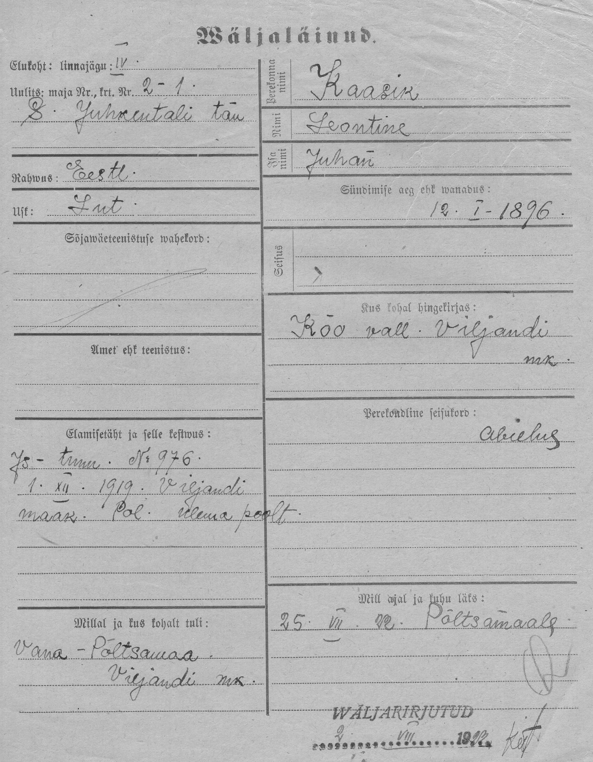 Kaasik, Leontine, Juhan