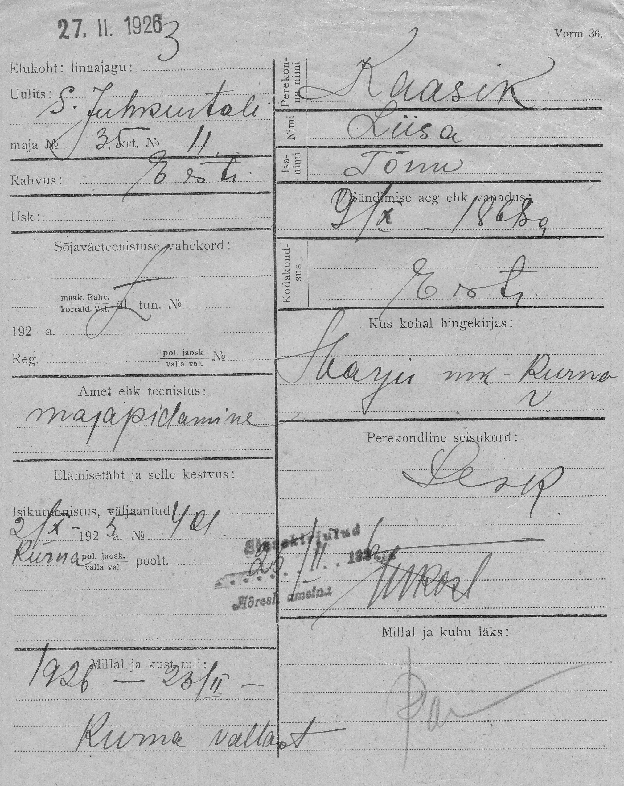 Kaasik, Liisa, Tõnu