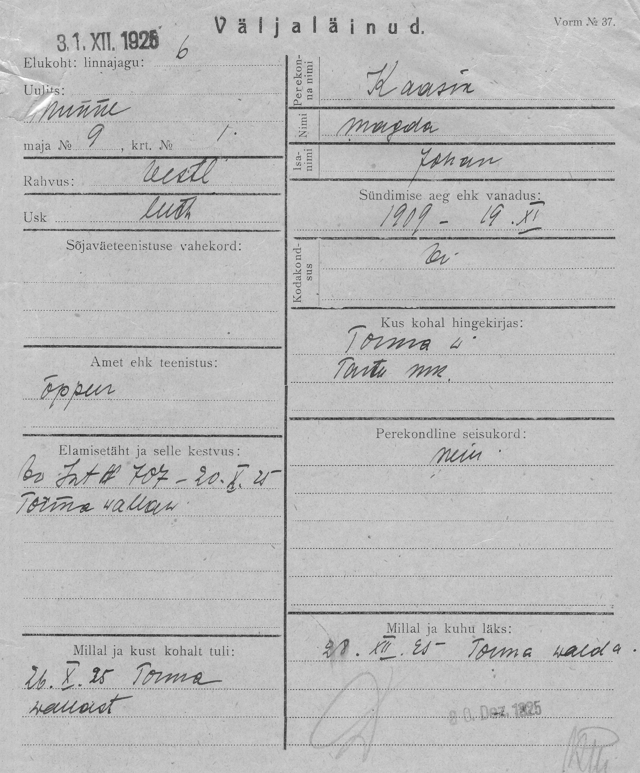 Kaasik, Magda, Johan