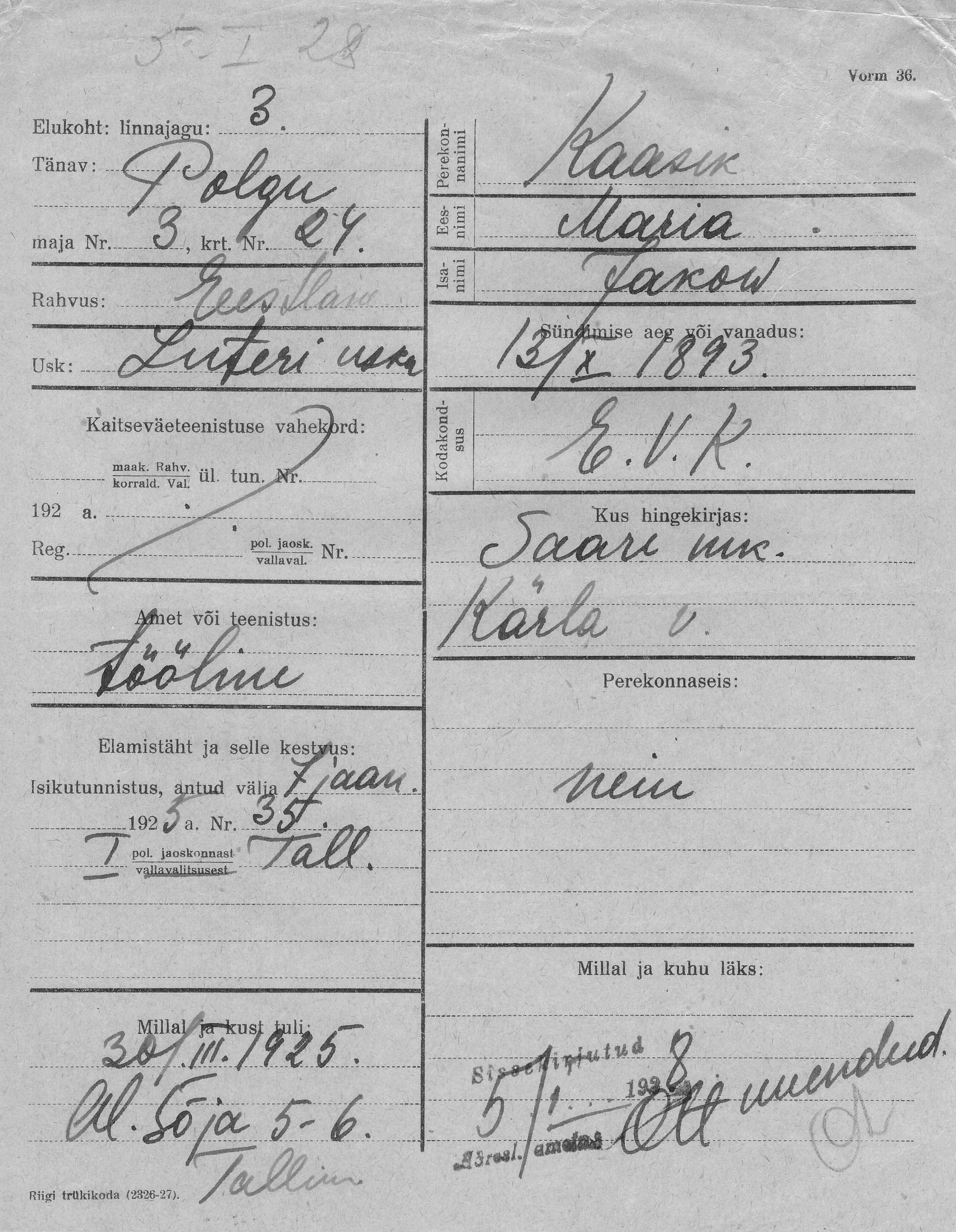 Kaasik, Maria, Jakow