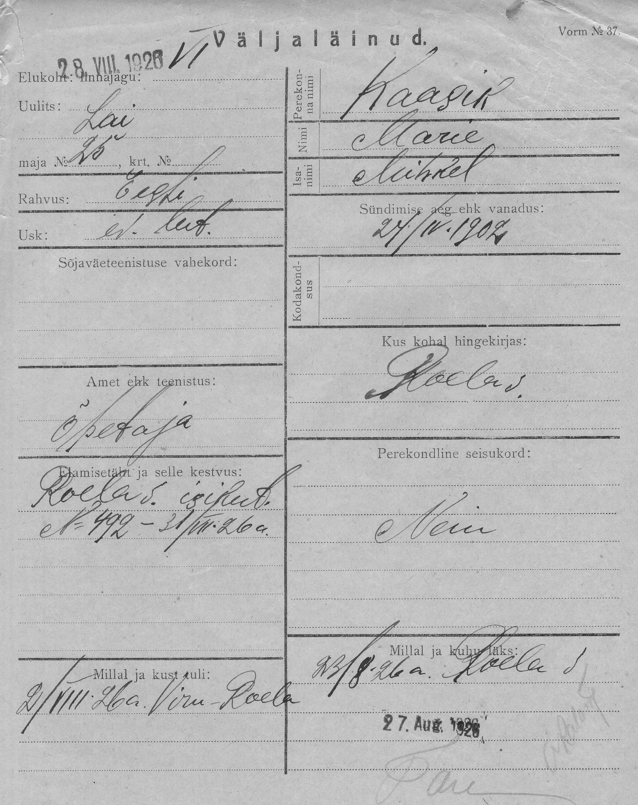 Kaasik, Marie, Mihkel