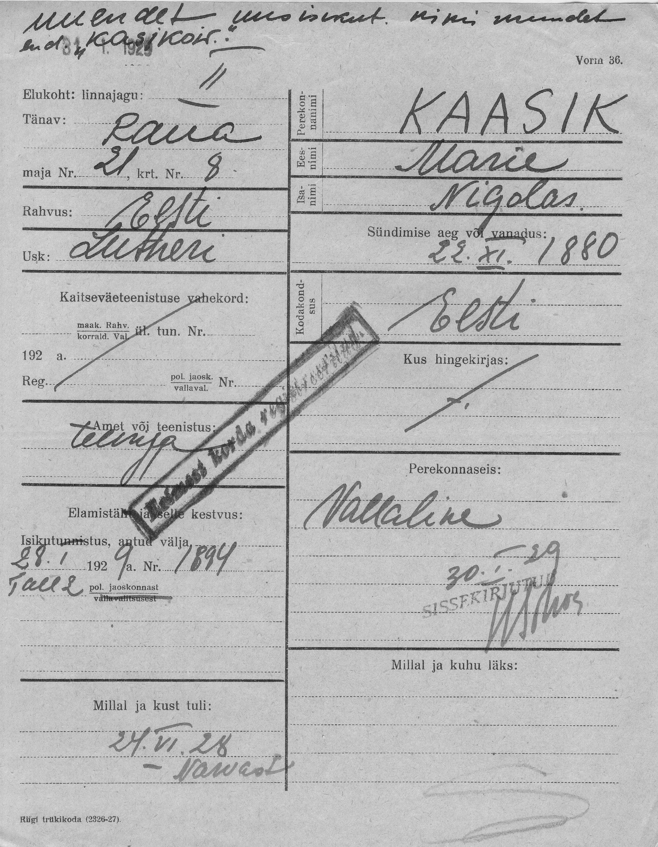 Kaasik, Marie, Nigolas