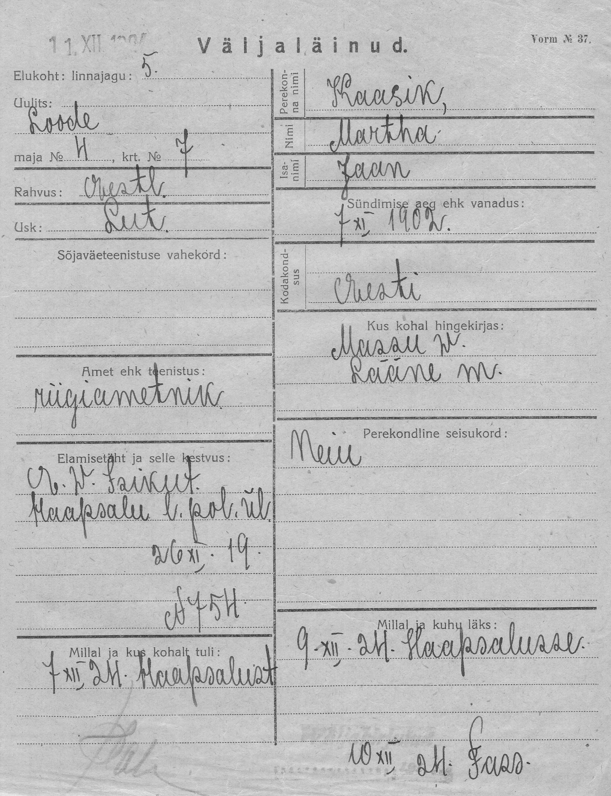 Kaasik, Martha, Jaan