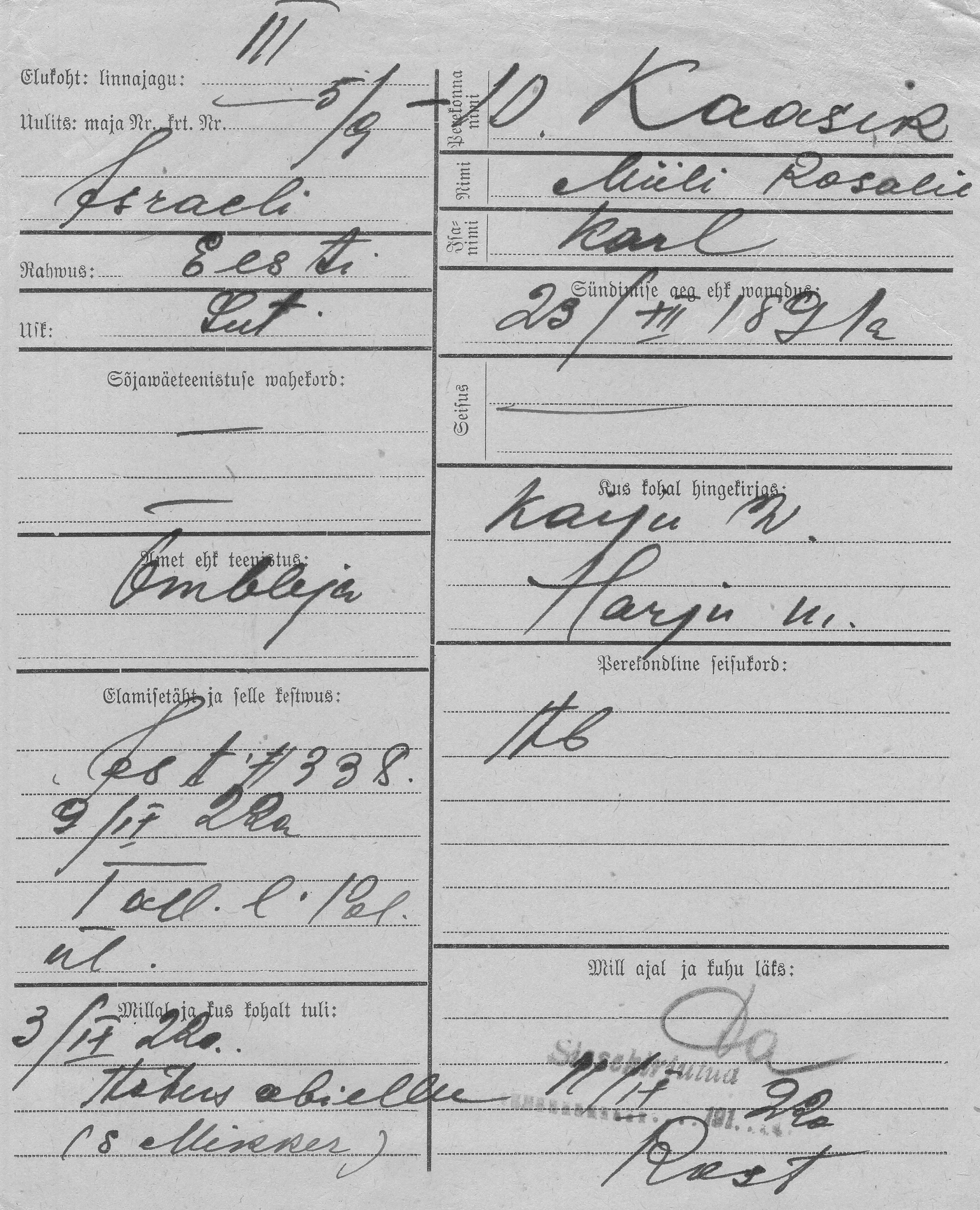 Kaasik, Miili Rosalie, Karl