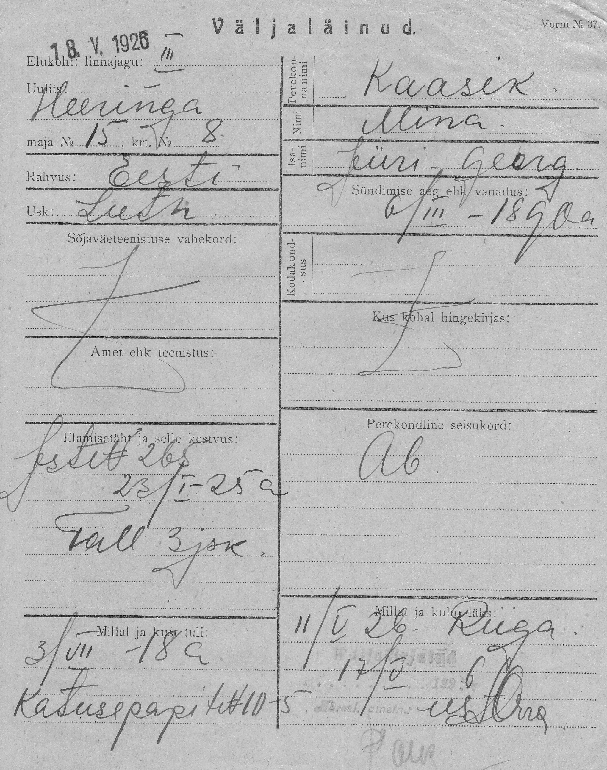 Kaasik, Mina, Jüri-Georg