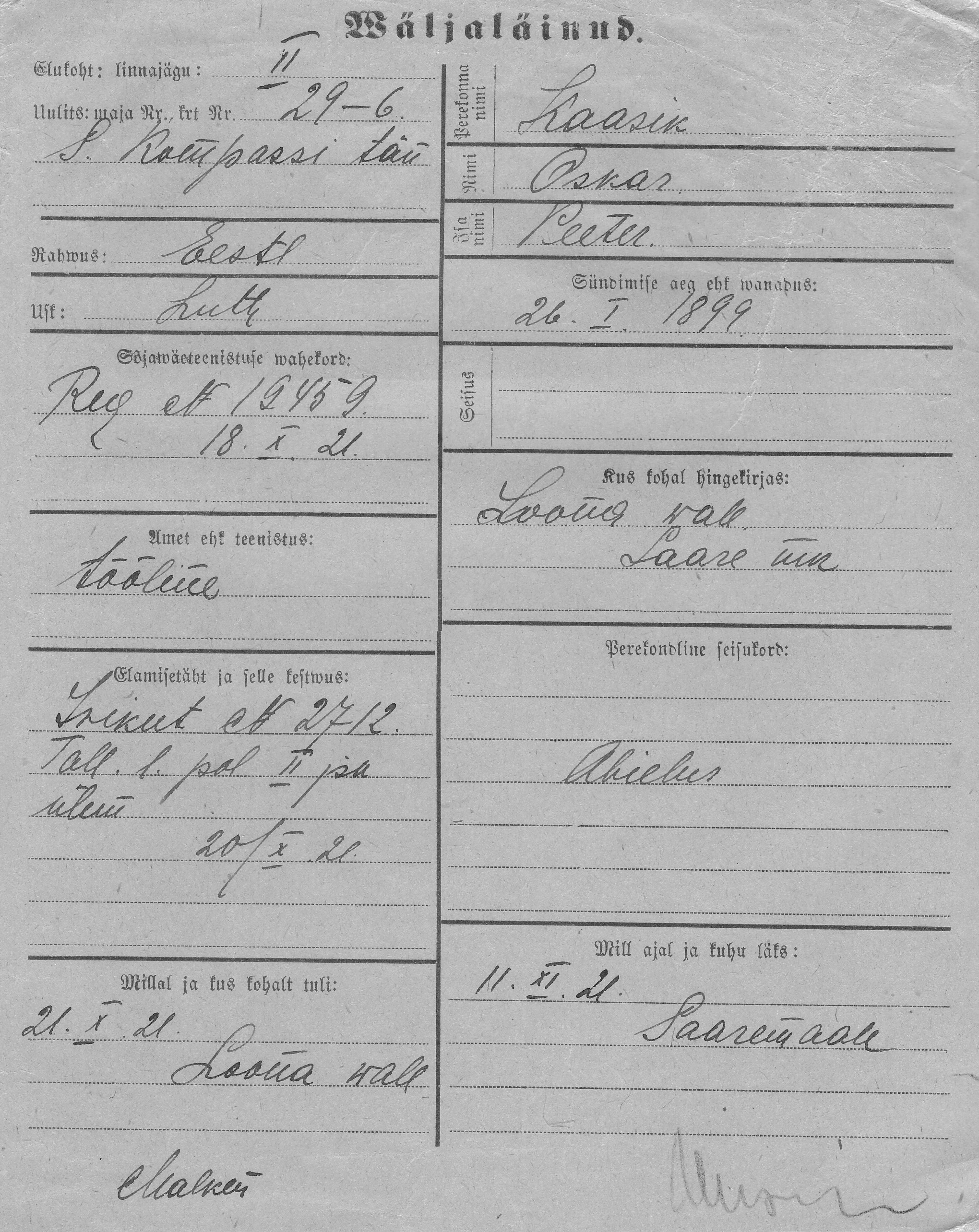 Kaasik, Oskar, Peeter