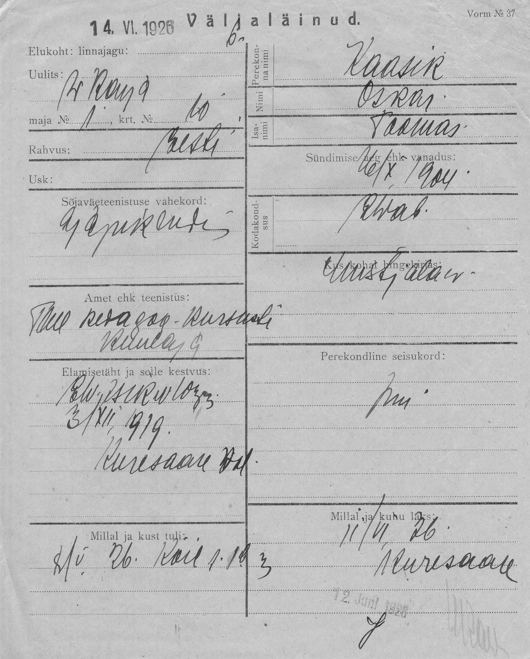 Kaasik, Oskar, Toomas