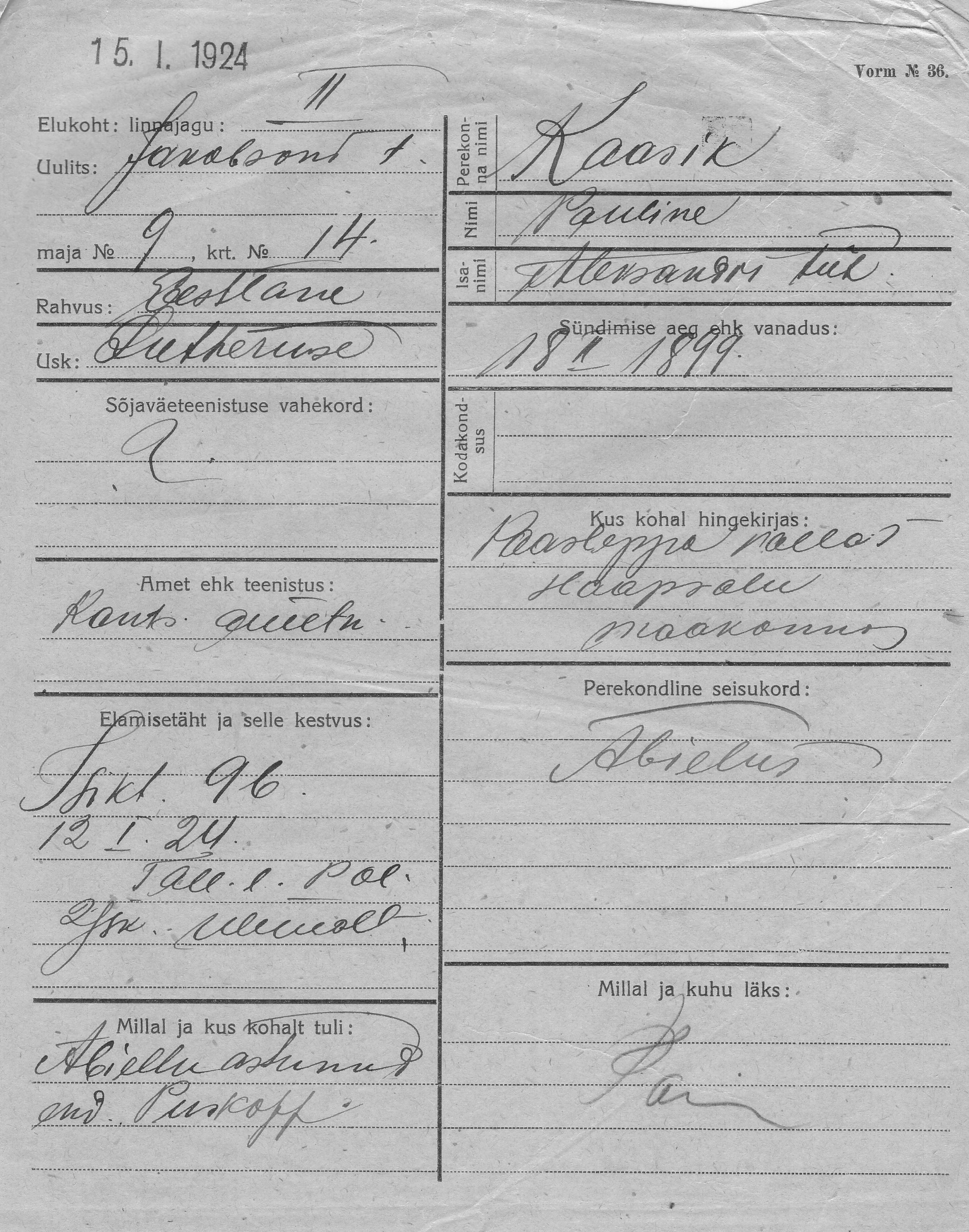 Kaasik, Pauline, Aleksander