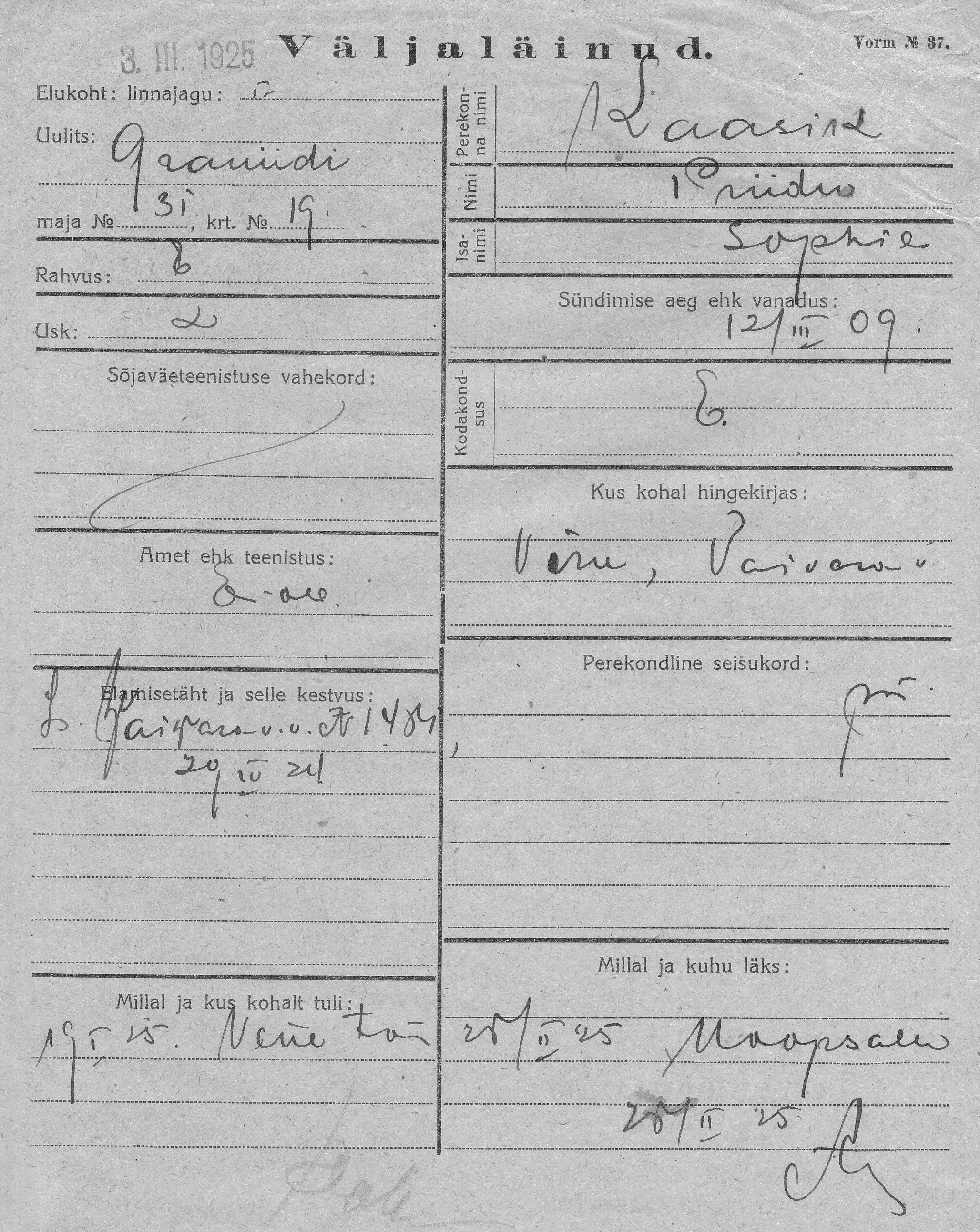 Kaasik, Priidu, Sophie