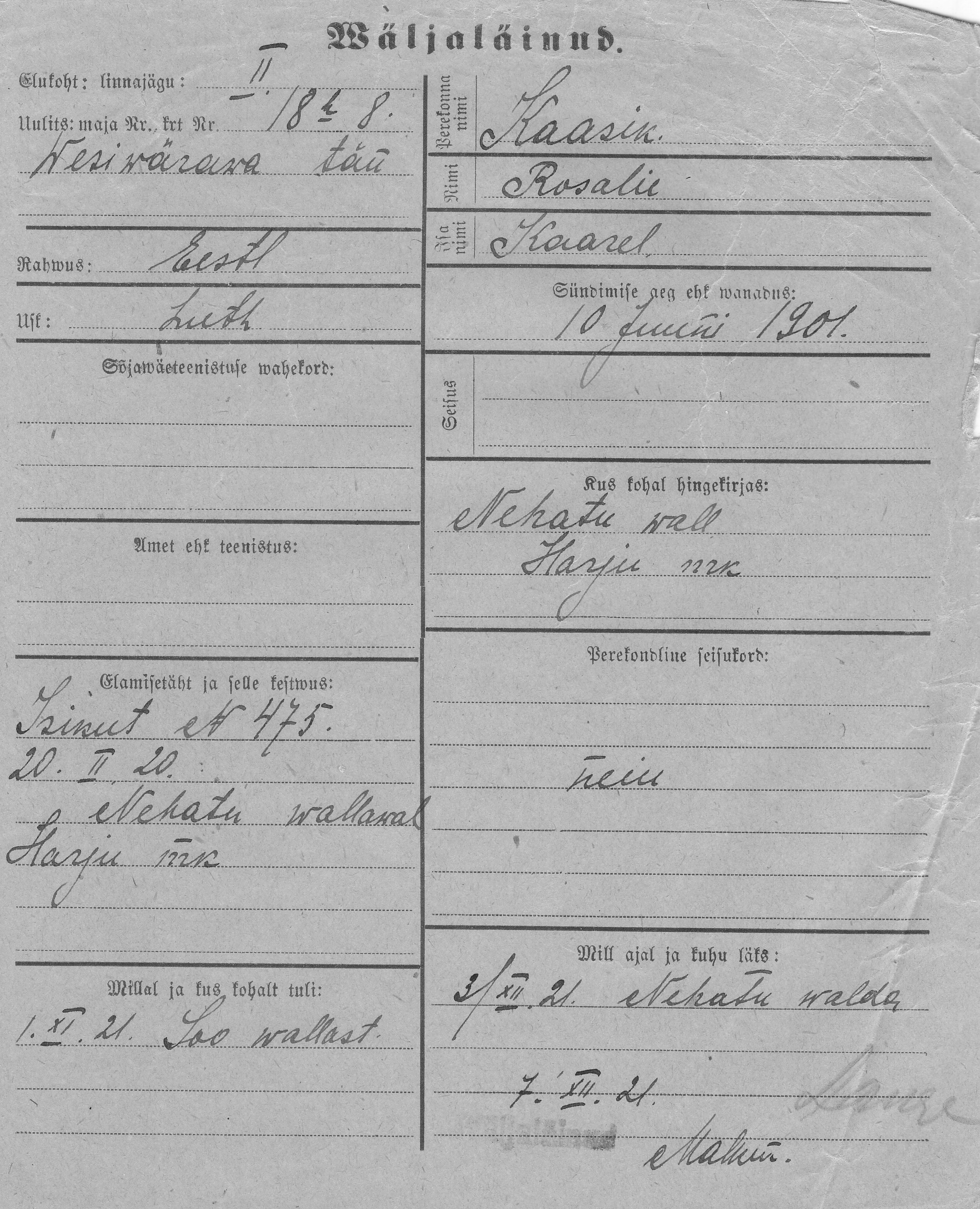 Kaasik, Rosalie, Kaarel