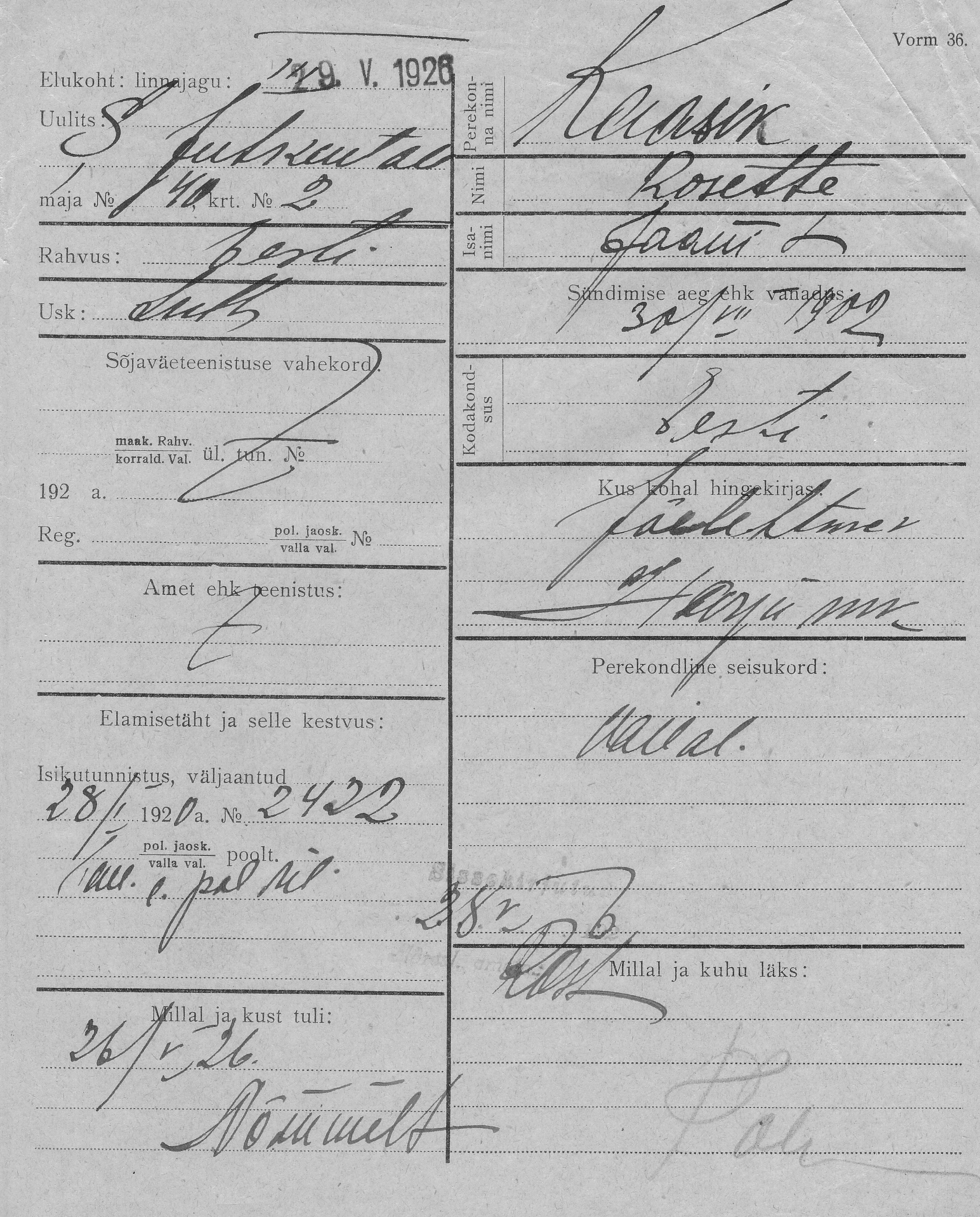 Kaasik, Rosette, Jaan