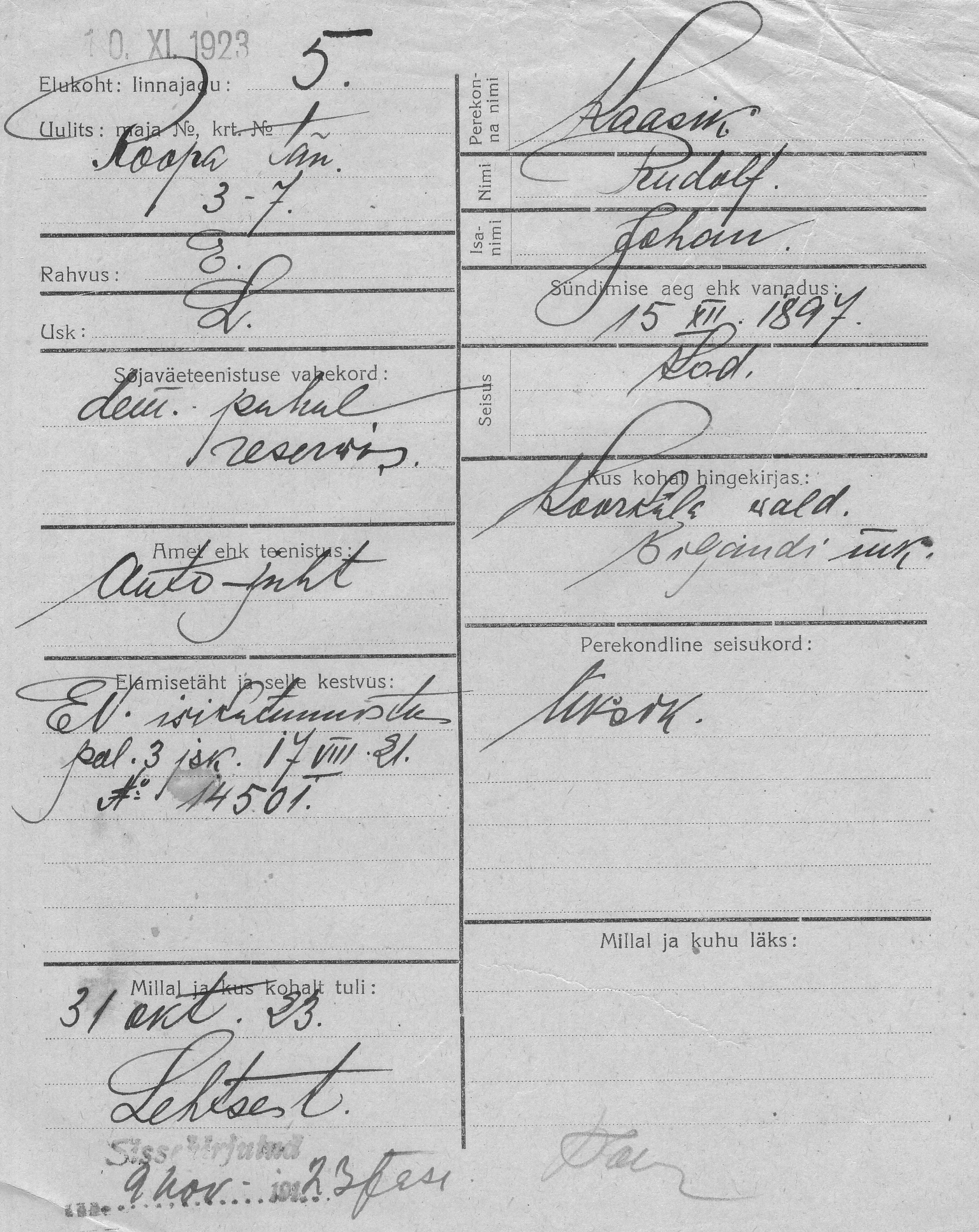 Kaasik, Rudolf, Johan