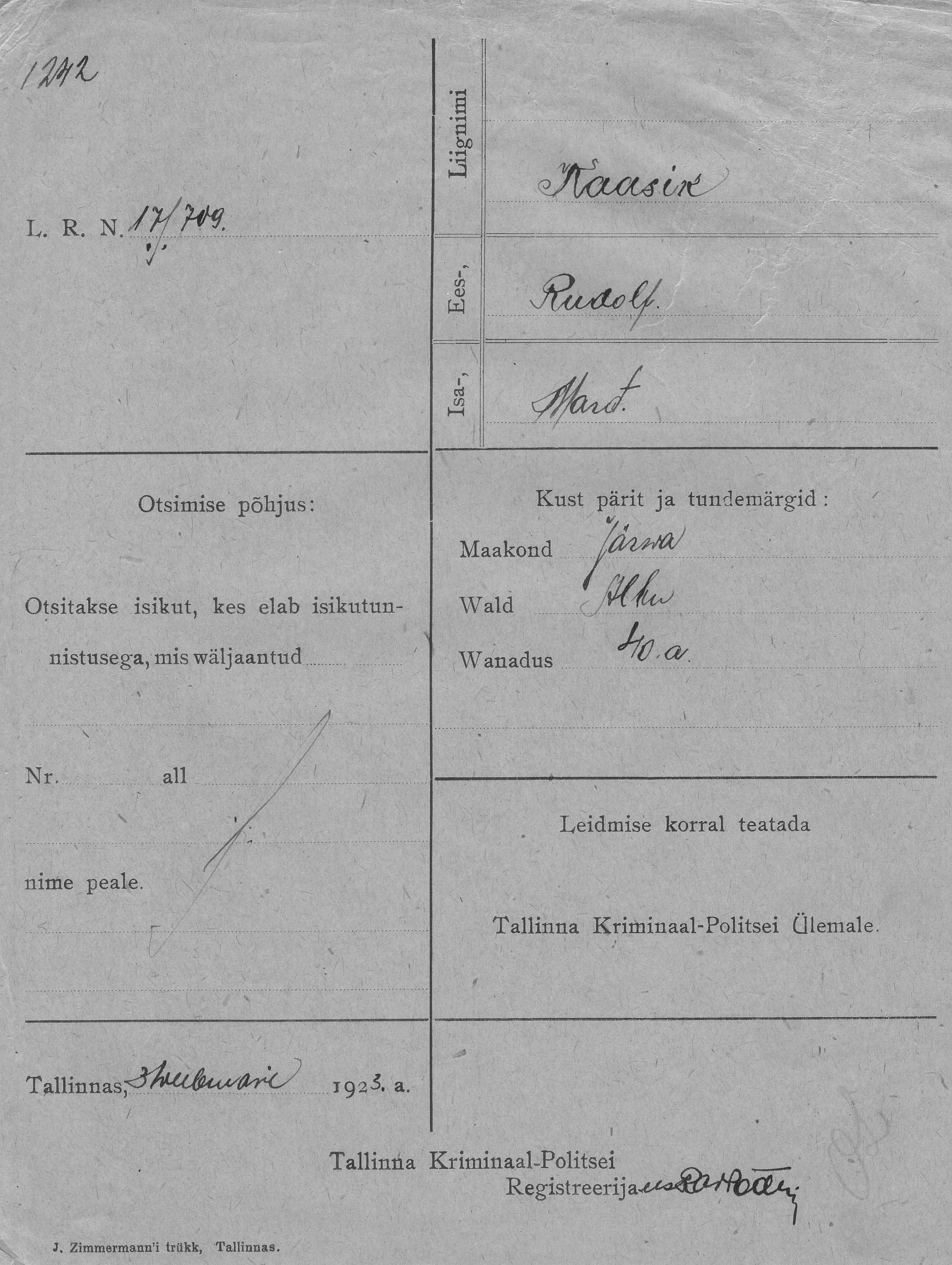 Kaasik, Rudolf, Mart