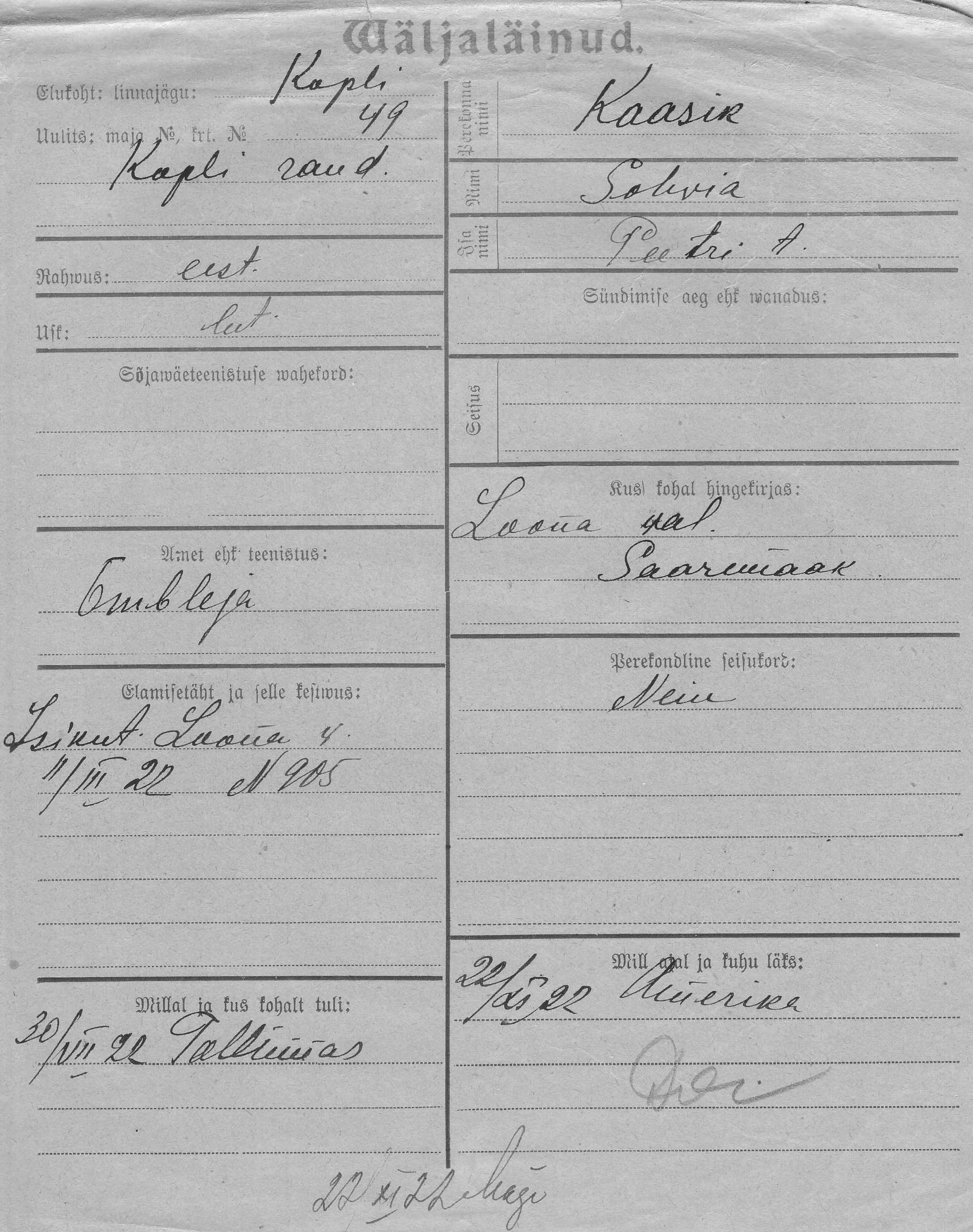 Kaasik, Sohvia, Peeter