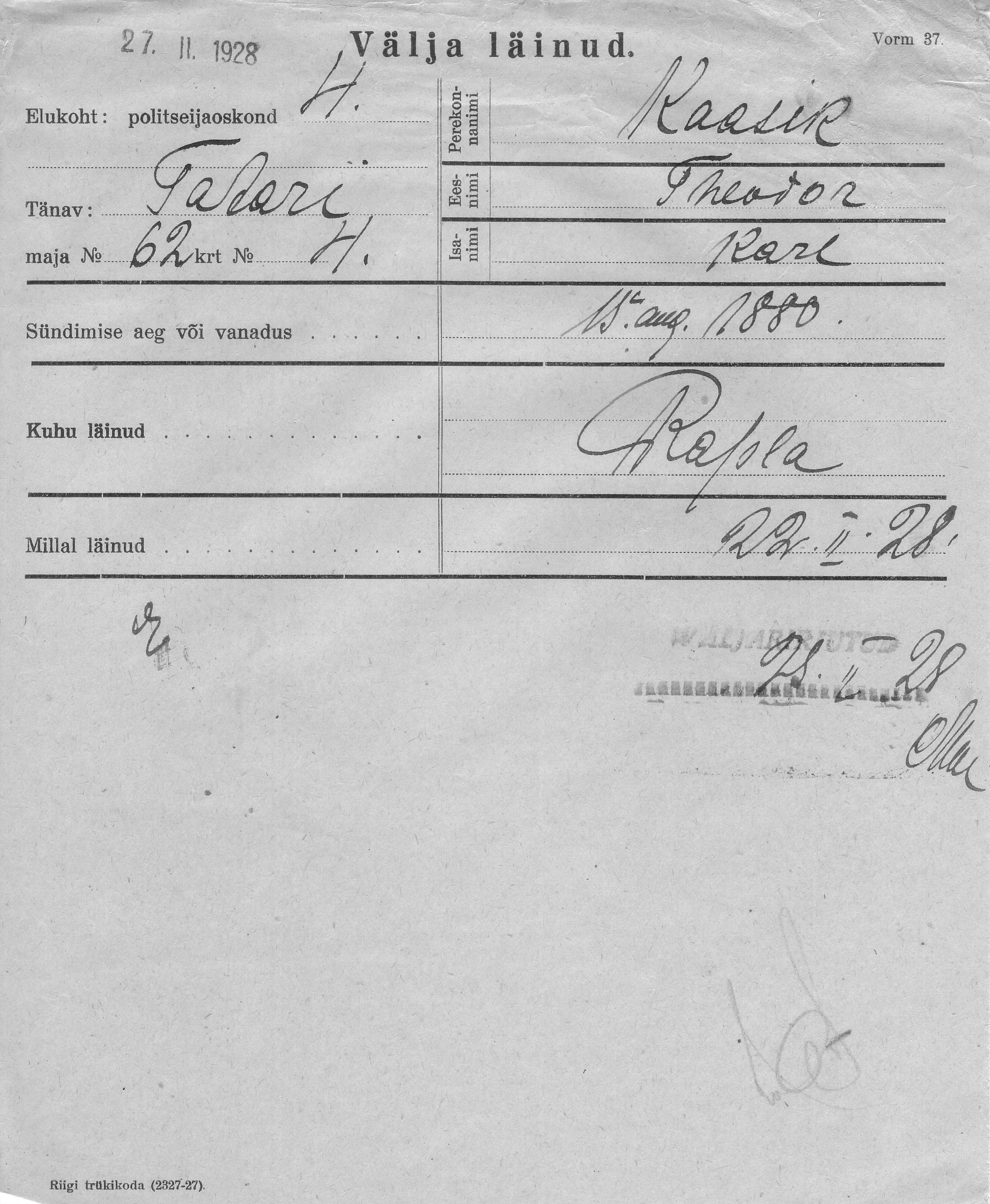 Kaasik, Theodor, Karl