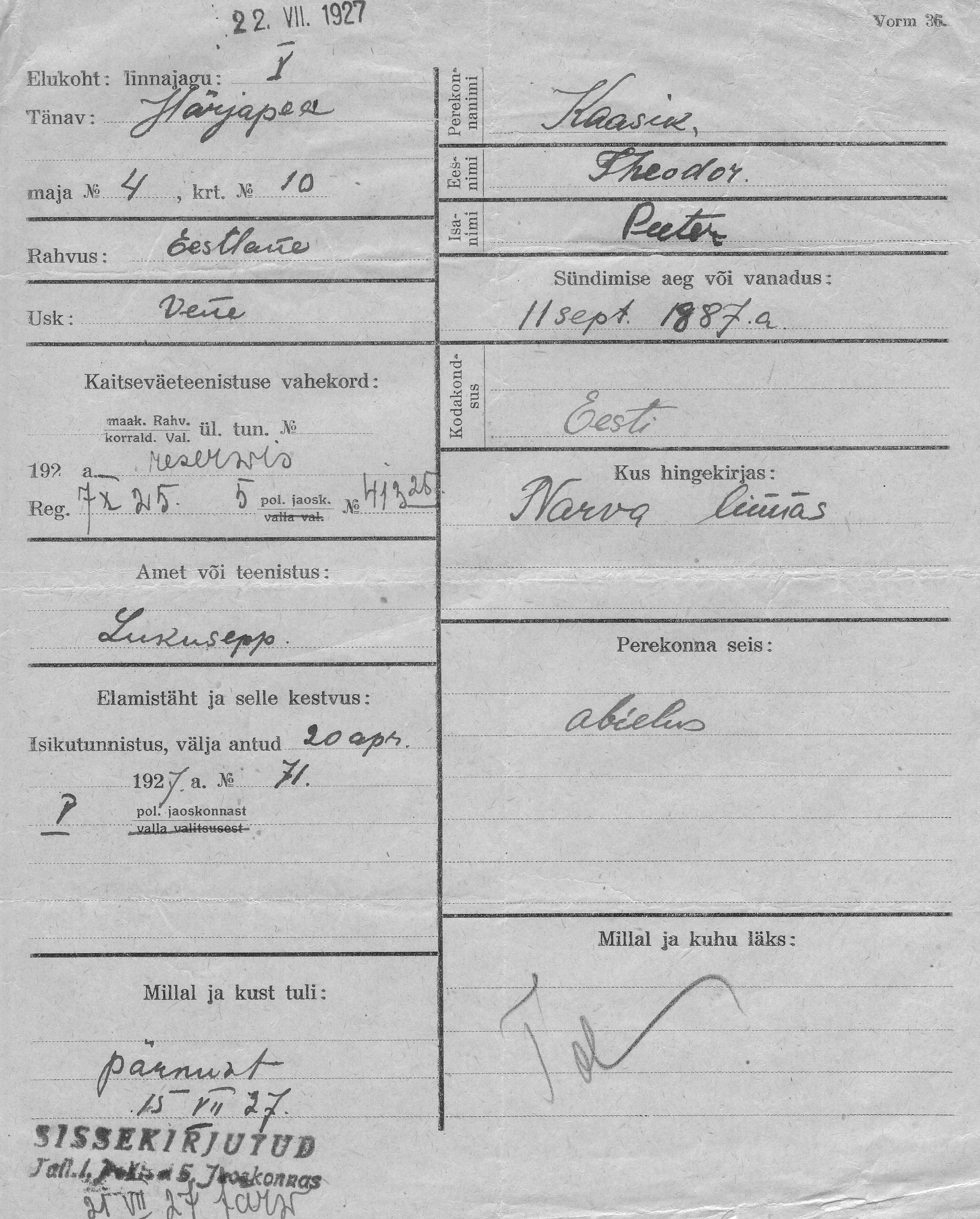 Kaasik, Theodor, Peeter