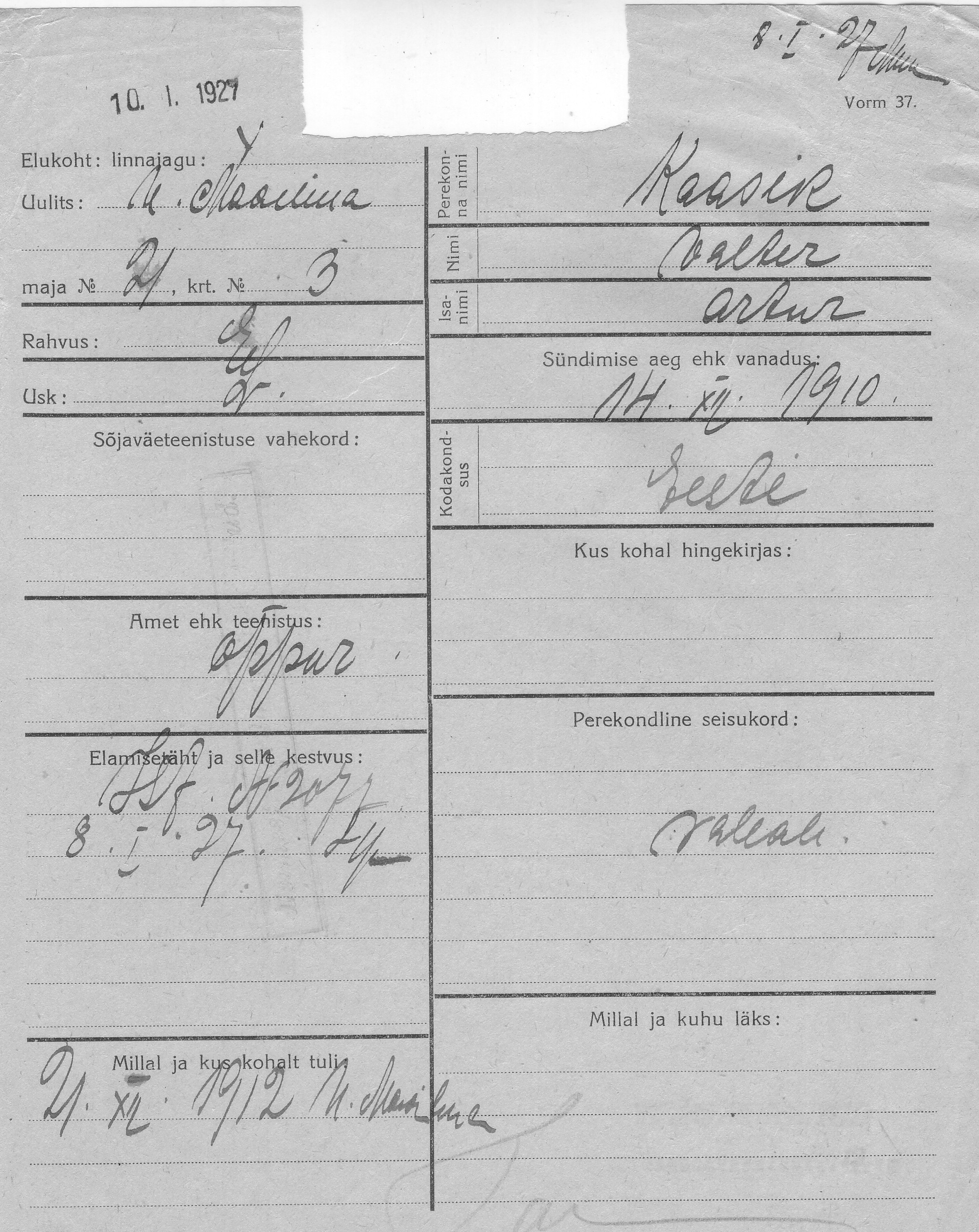 Kaasik, Valter, Artur