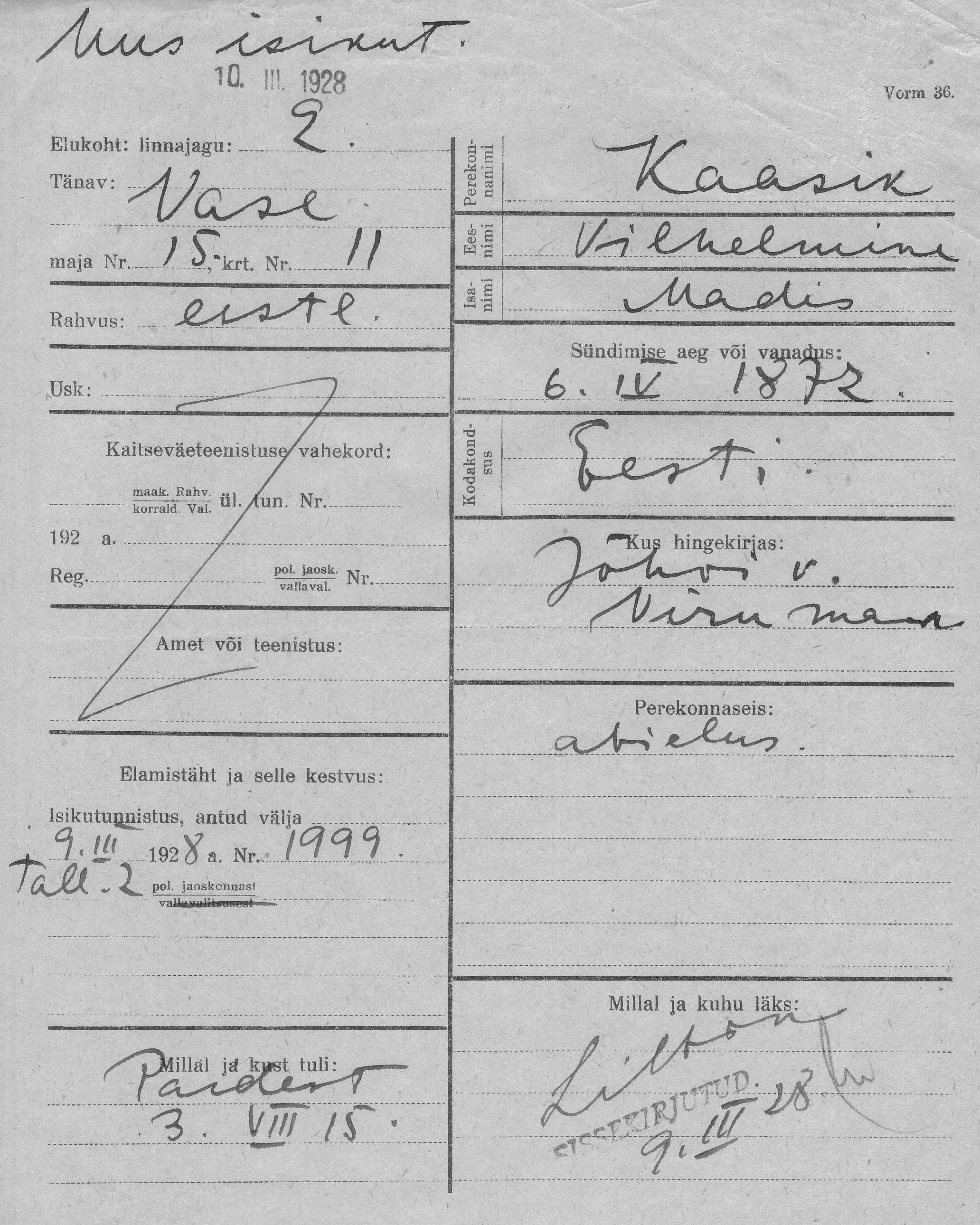 Kaasik, Vilhelmine, Madis