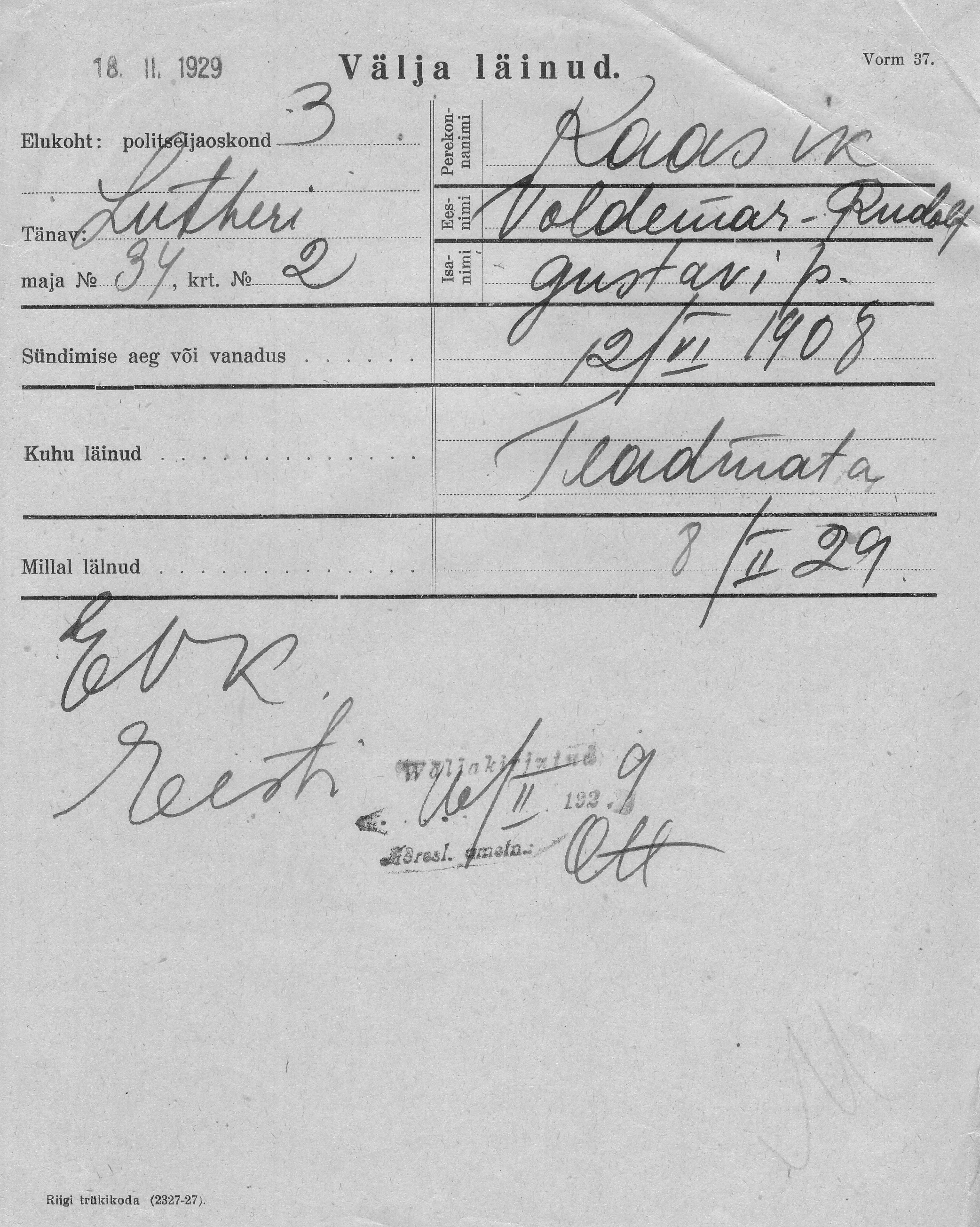 Kaasik, Voldemar-Rudolf, Gustav