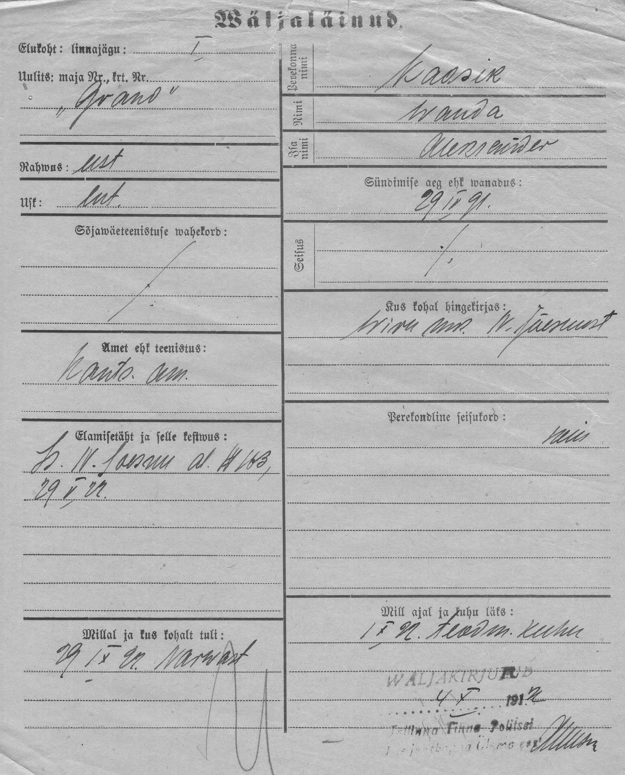 Kaasik, Wanda, Aleksander