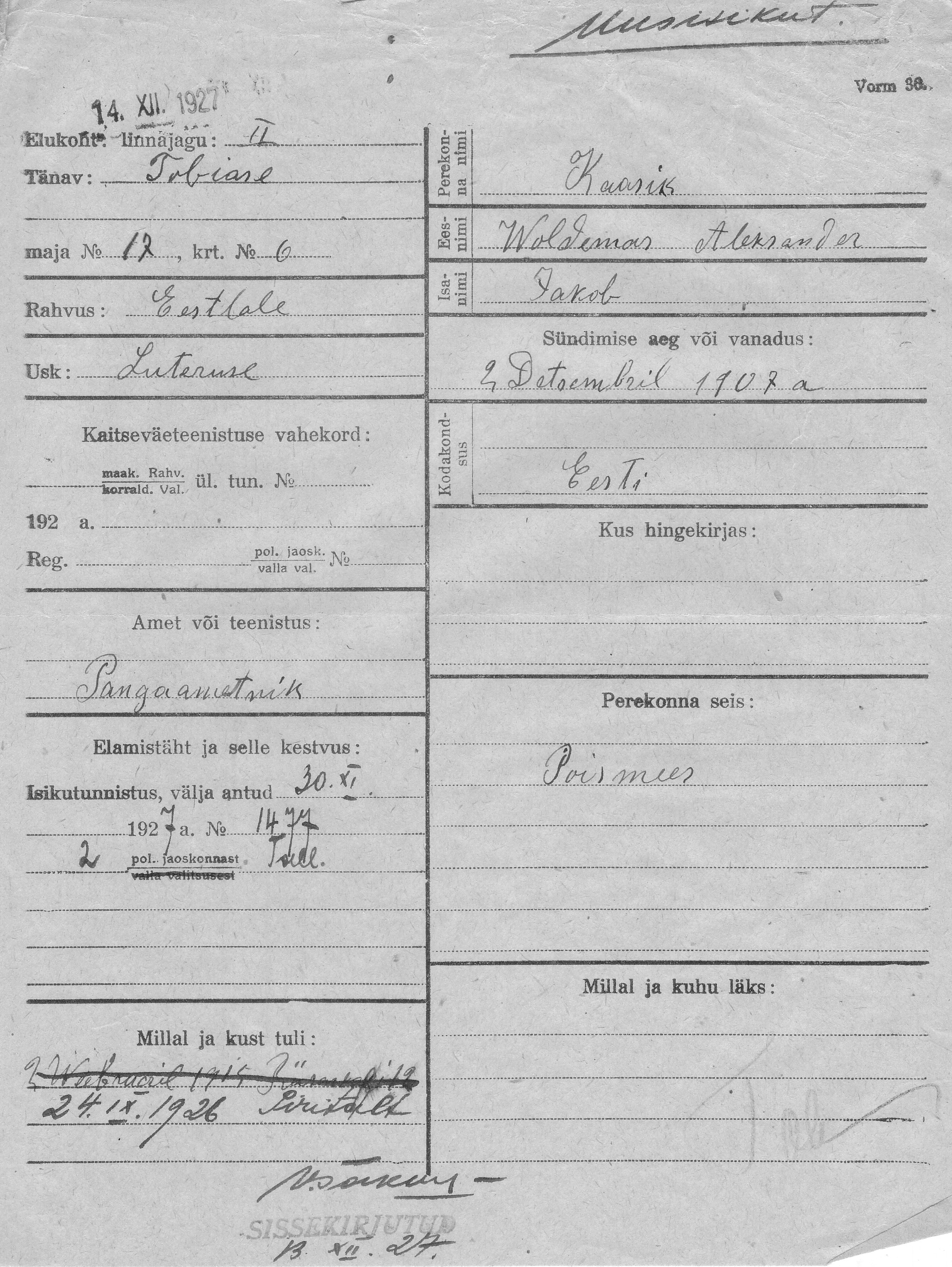 Kaasik, Woldemar Aleksander, Jakob