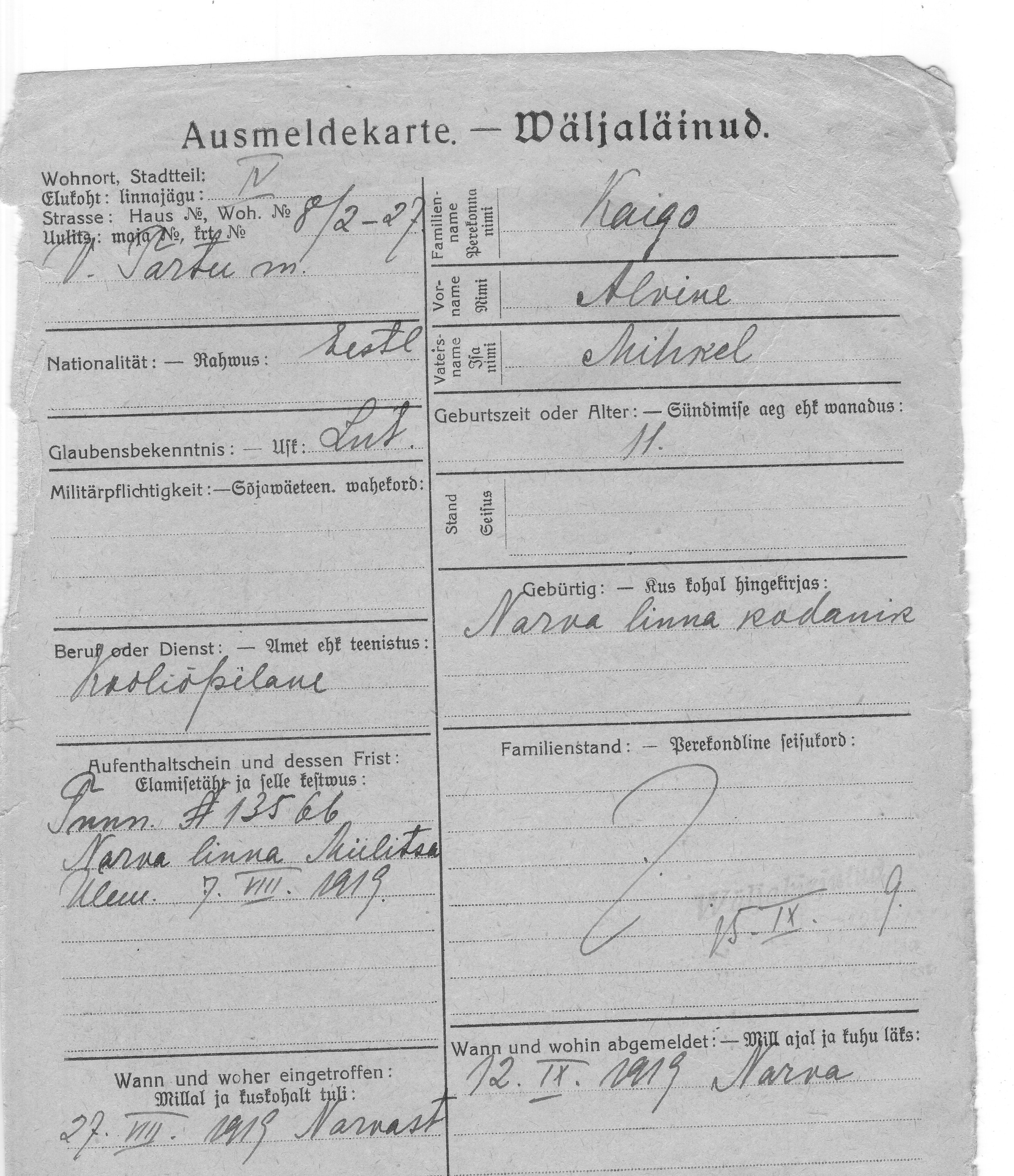 Kaigo, Alvine, Mihkel