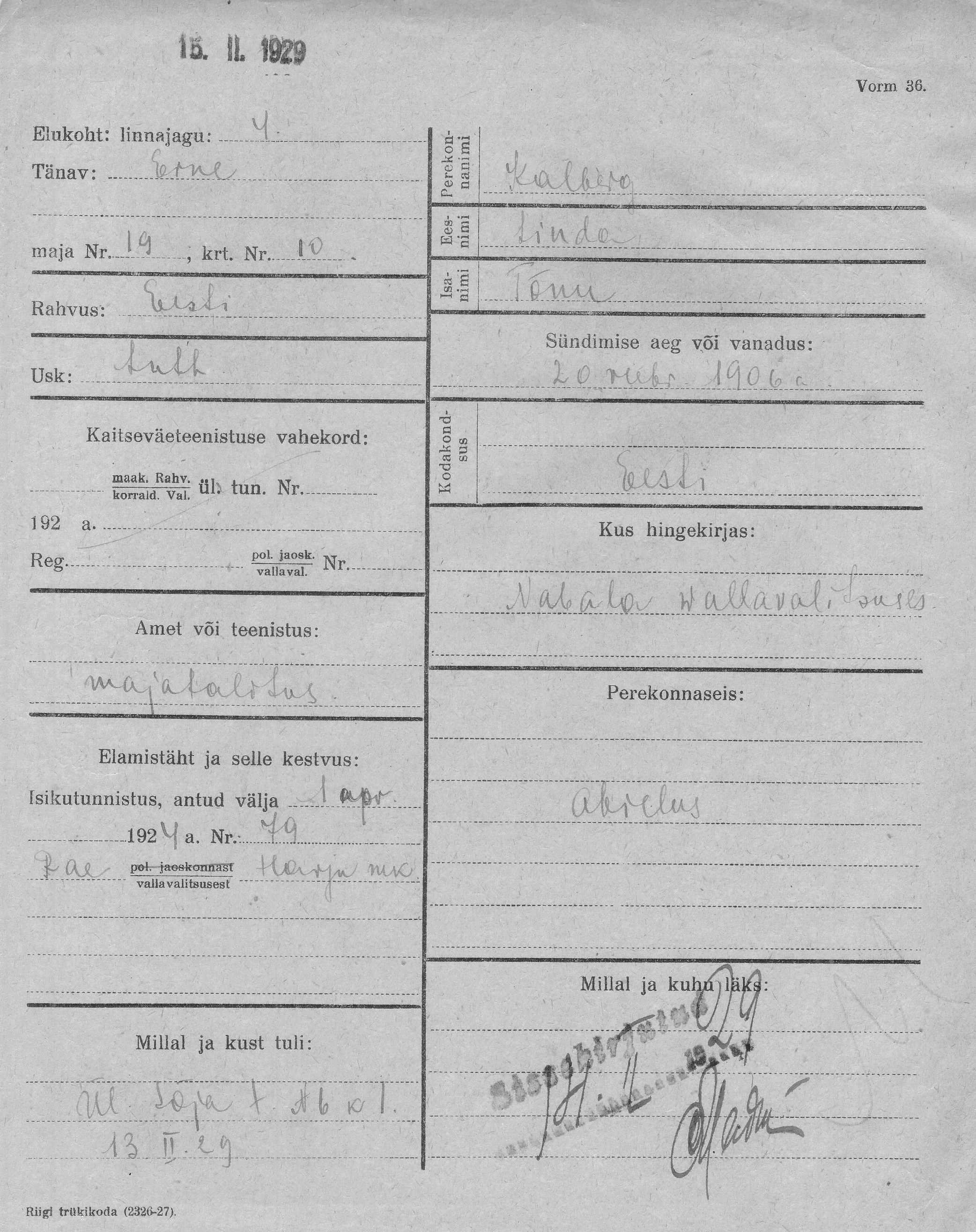 Kalberg, Linda, Tõnu