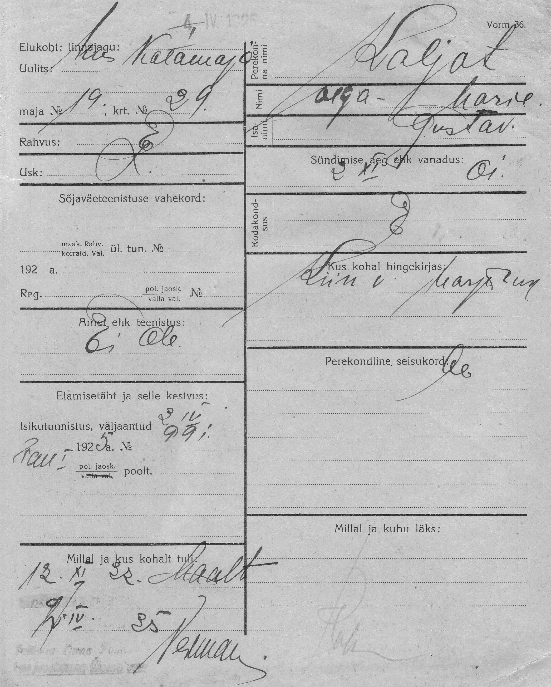 Kaljot, Olga-Marie, Gustav