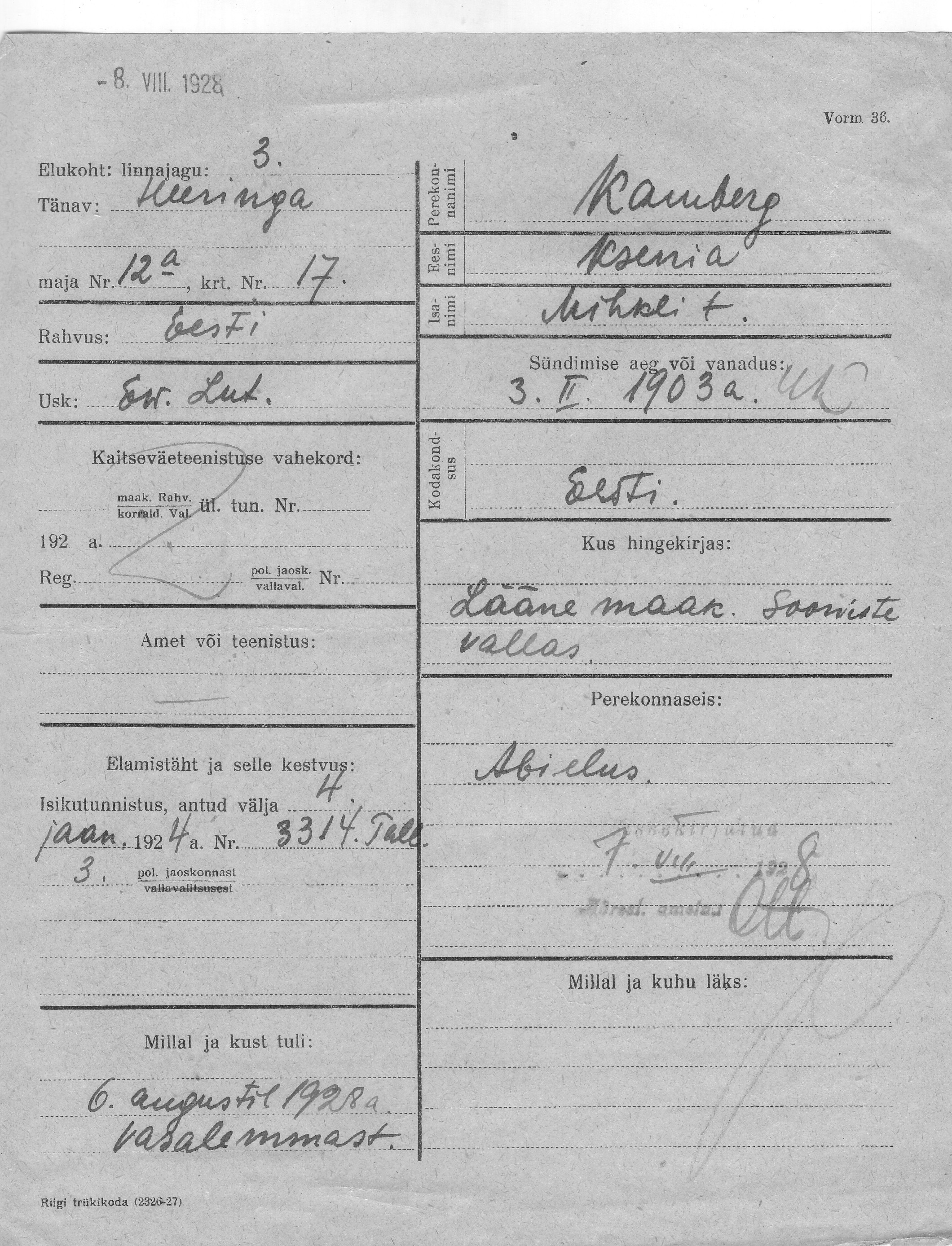 Kamberg, Ksenia, Mihkel