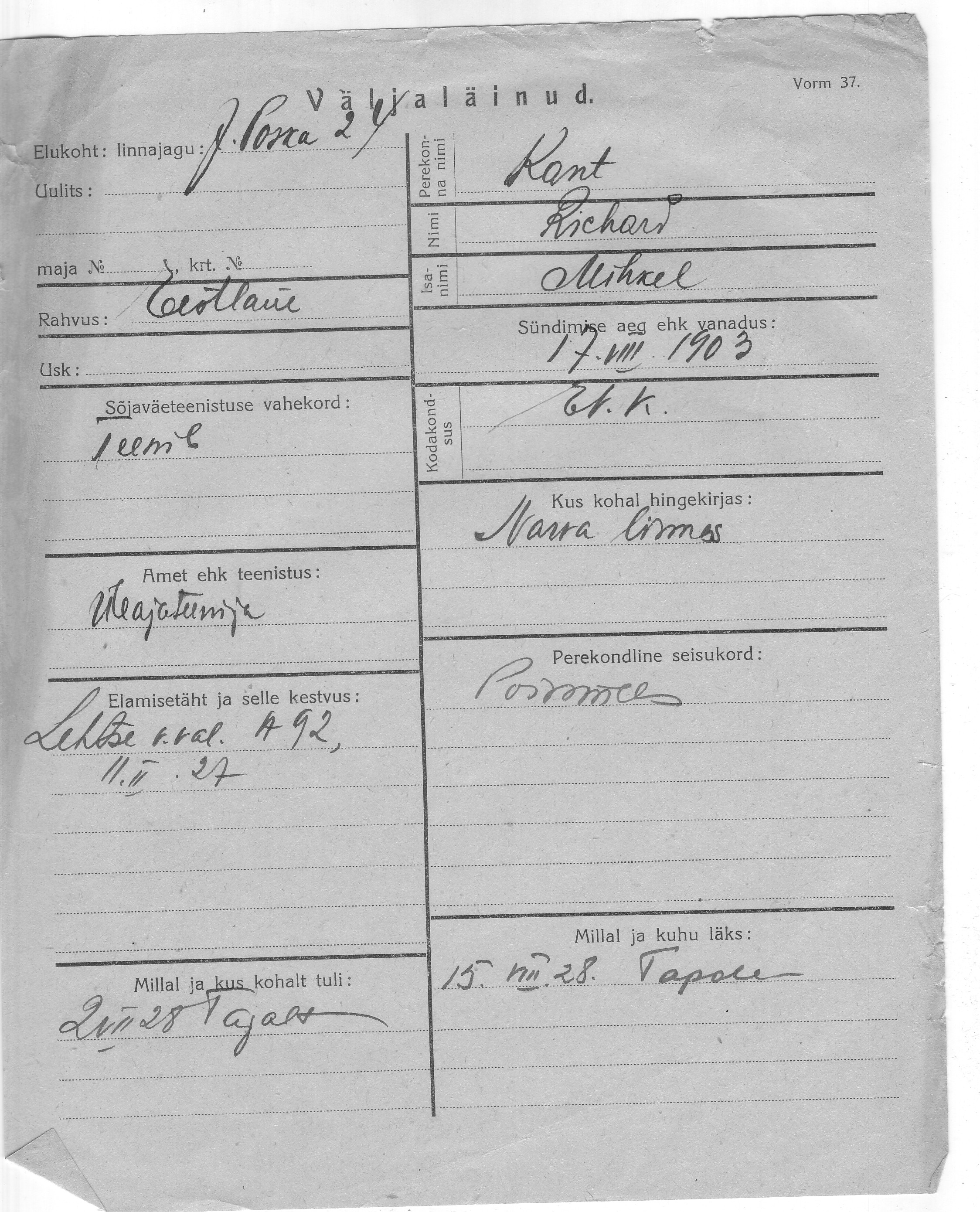 Kant, Richard, Mihkel