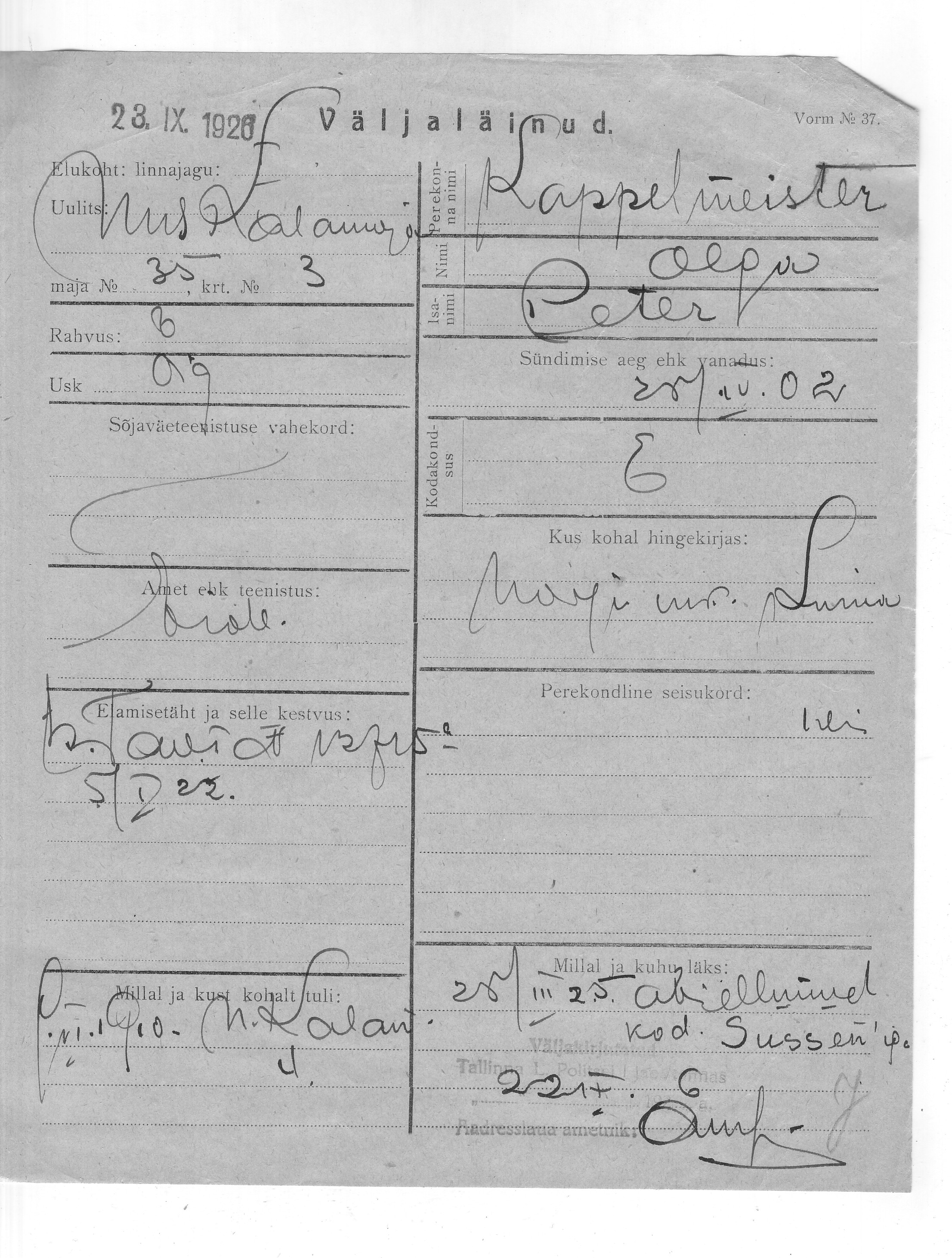 Kappelmeister, Olga, Peter