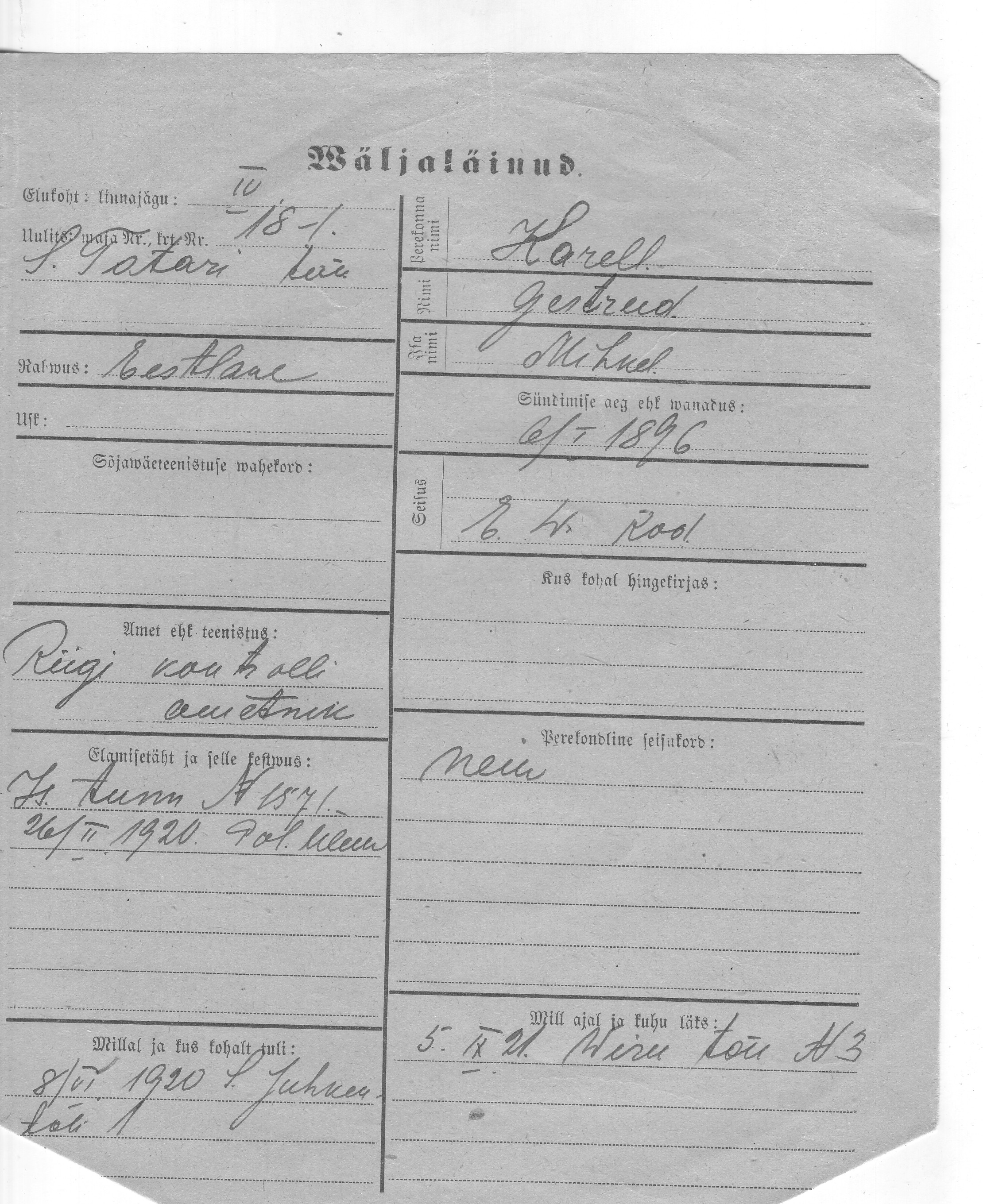 Karell, Gertrud, Mihkel